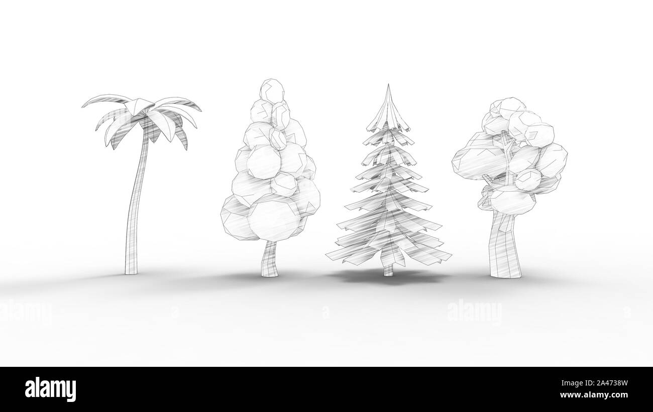 3D-Rendering von Cartoon Bäume in Weiß studio Hintergrund isoliert Stockfoto