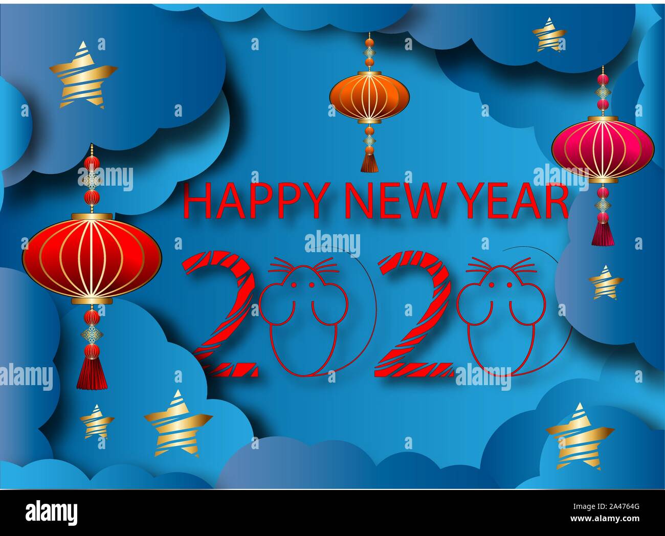 Neues Jahr 2020 Chinesisch Sternzeichen 2020 Frohes Neues Jahr Hintergrund Weihnachtskarte Stock Vektorgrafik Alamy
