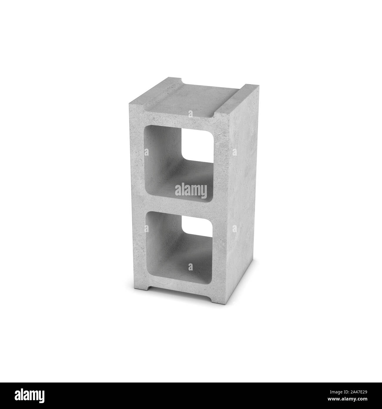 3D-Rendering von cinder Block auf einem weißen Hintergrund. Baumaterialien. Die Bauindustrie. Renovierung der Räumlichkeiten. Stockfoto