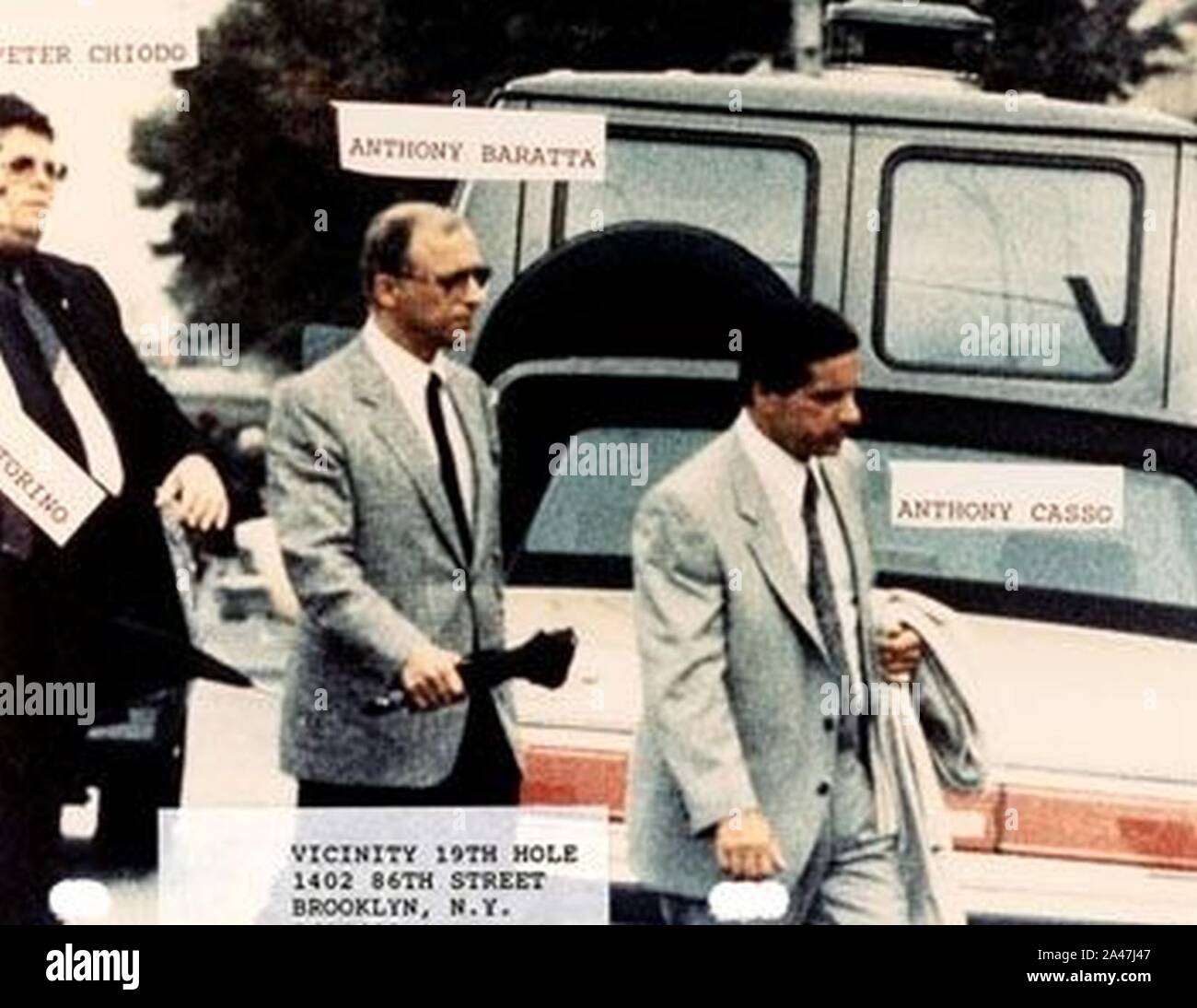 FBI Anthony Casso Anthony Baratta und Peter Chiodo von Lucchese Verbrechen Familie. Stockfoto