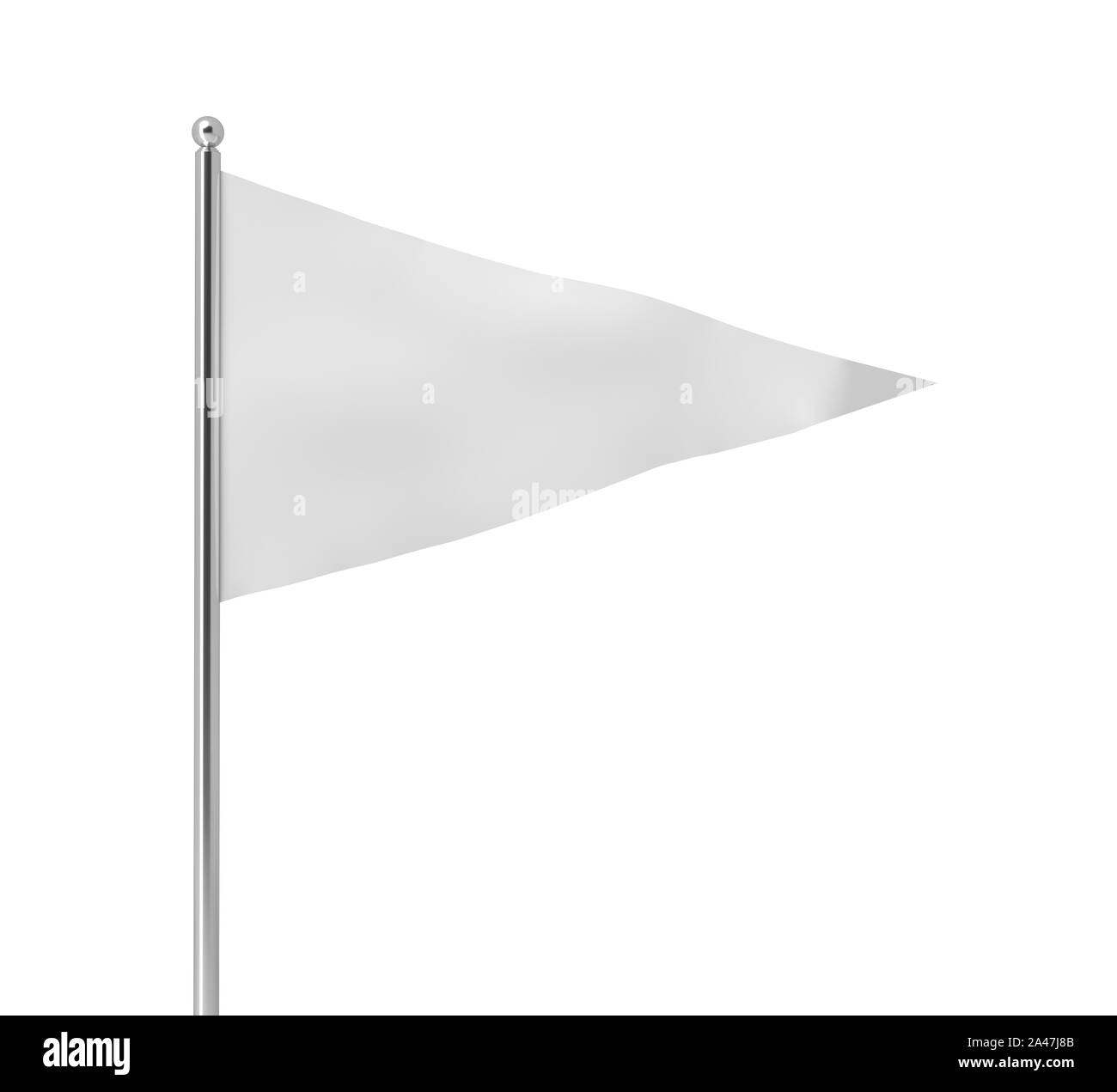 3D-Rendering für eine einzelne weiße dreieckige Flagge aufhängen an einen  Post auf einem weißen Hintergrund. Fahnen und Beiträge. Wimpel. Symbol und  Anzeige Stockfotografie - Alamy