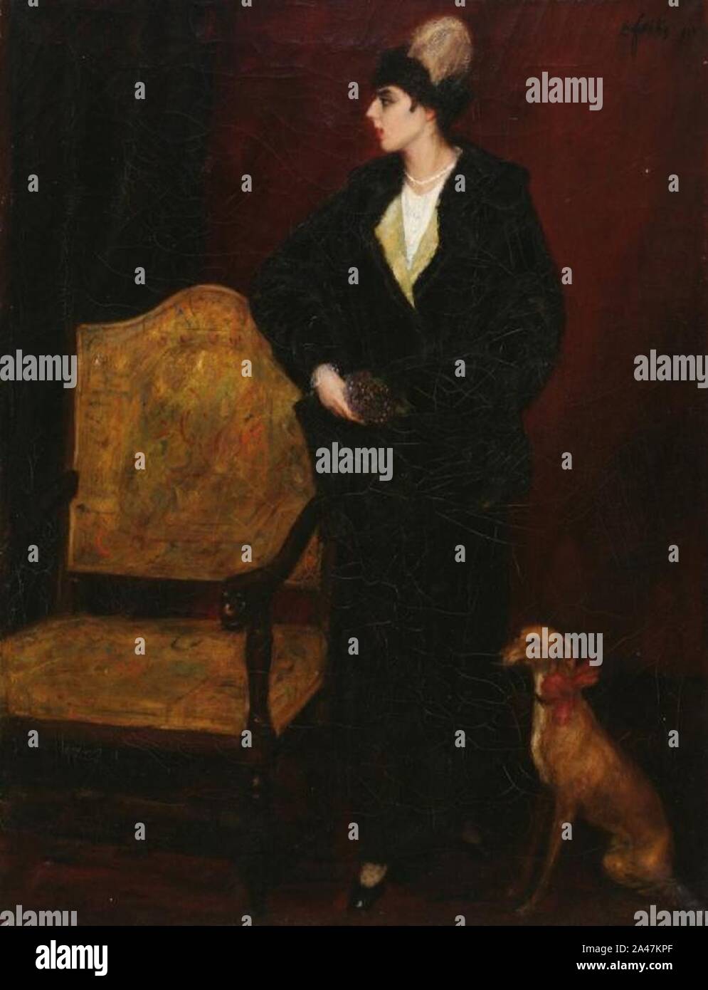 Feiks Dame mit Hund 1914. Stockfoto