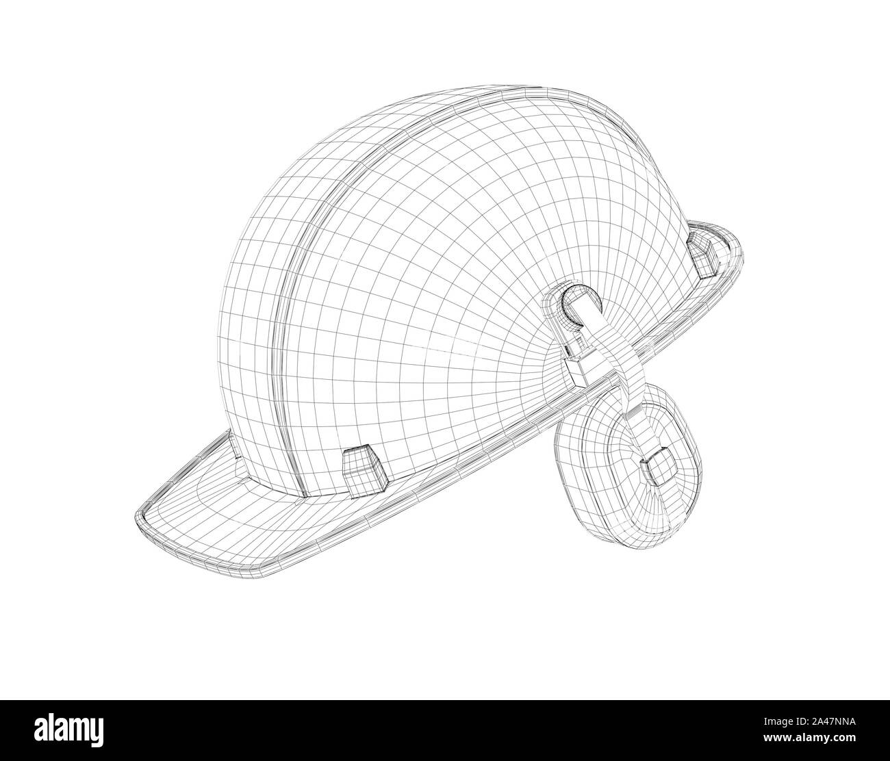 3D-Rendering von einem Helm Kabel mit dem Schutz der Ohren, auf weißem Hintergrund. Arbeiter Helm. Industrie und Bau. Berufsbekleidung und sicher Stockfoto