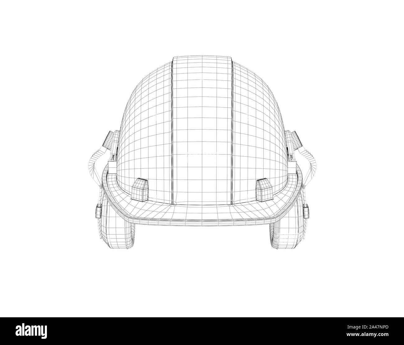 3D-Rendering von einem Helm Kabel mit dem Schutz der Ohren, auf weißem Hintergrund. Arbeiter Helm. Industrie und Bau. Berufsbekleidung und sicher Stockfoto