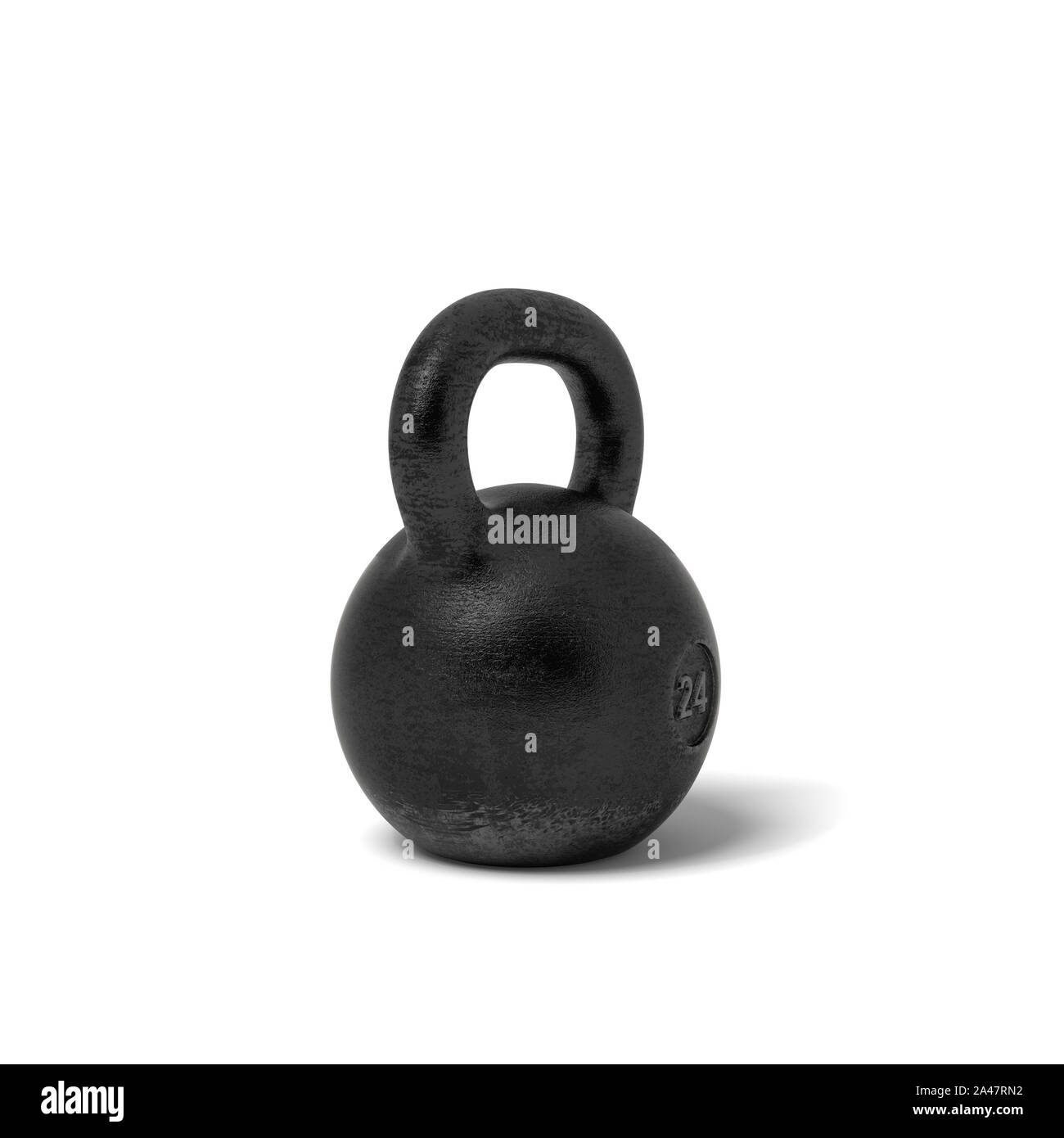 3D-Rendering von einer einzigen schwarzes Eisen 24kg kettlebell auf weißem Hintergrund. Schweres Heben. Fitnessraum und fitness training. Training Ausrüstung. Stockfoto