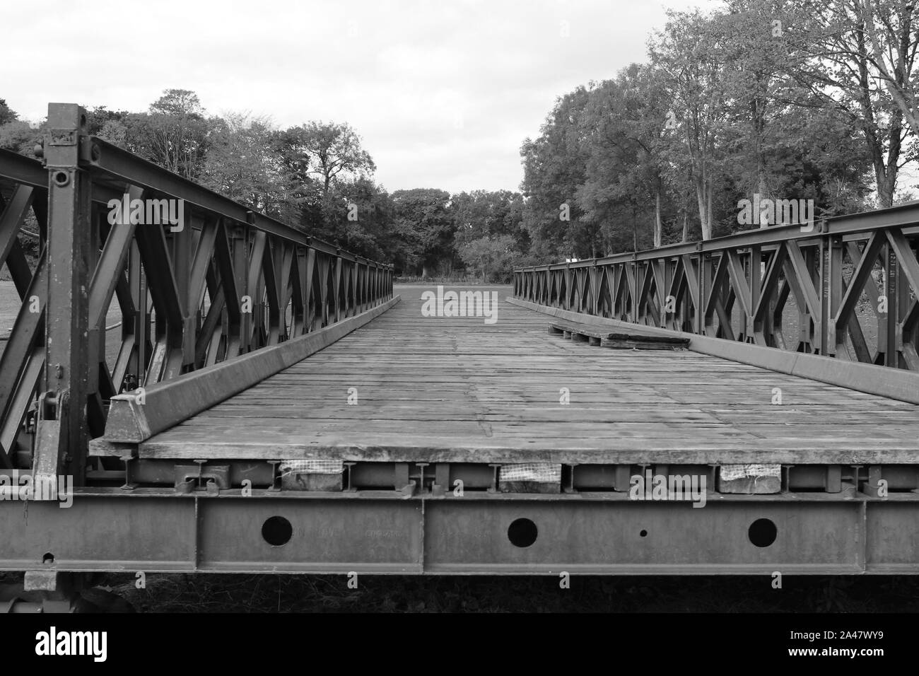 Normandie 09/10/2017. D-Day in der Normandie ein Bailey Brücke ist ein tragbares, vorgefertigte, truss Bridge. In 1940-1941 von der Britischen Entwickelt für militärische Stockfoto