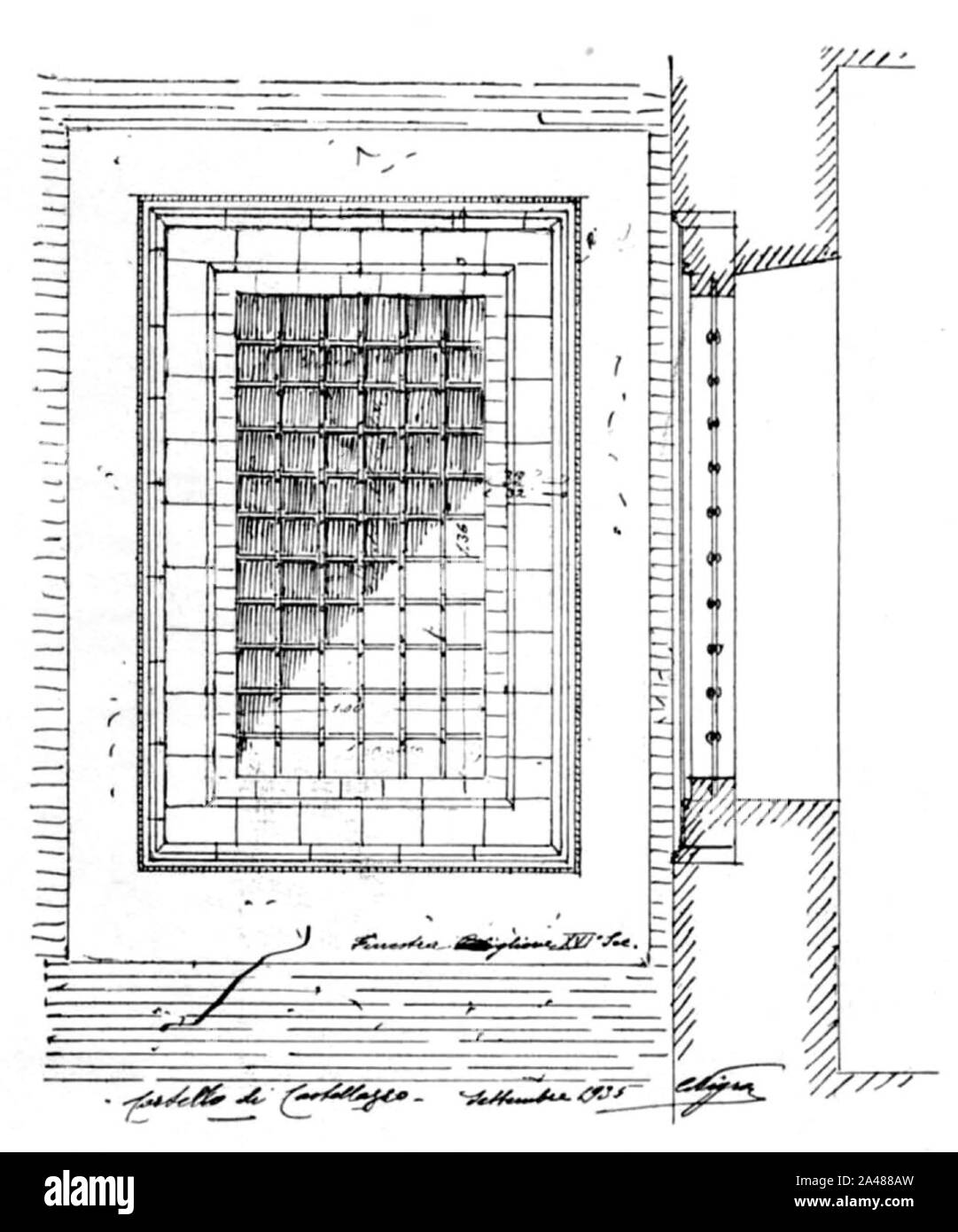 Abb. 88, Castello di Castellazzo, finestra sec XVI, p 184, dis nigra, Sett 1935 nigra il Novarese. Stockfoto