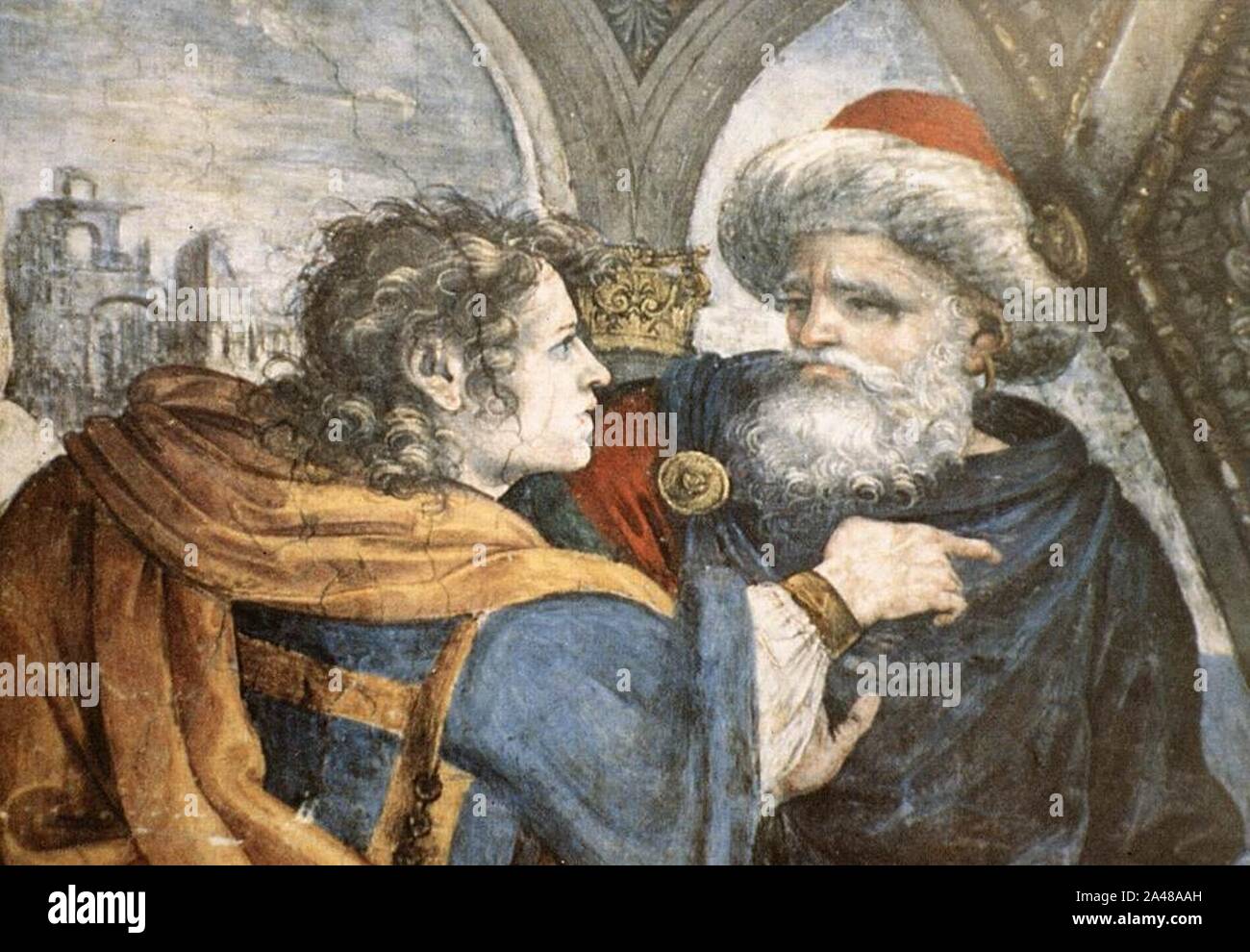 Filippino Lippi, Carafa Kapelle, rechts an der Wand 03, Wunder des hl. Thomas von Aquin. Stockfoto