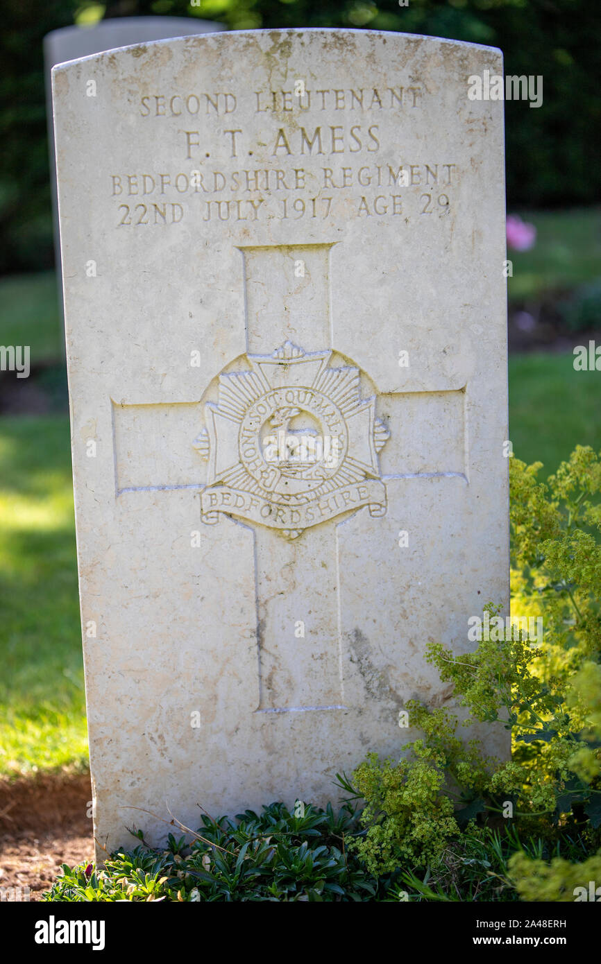 Commonwealth Kriegsgräber Kommission Grab von Friedrich Thomas Amess der 3 Mrd., Bedfordshire Regiment, Greenbank Friedhof, Bristol Stockfoto