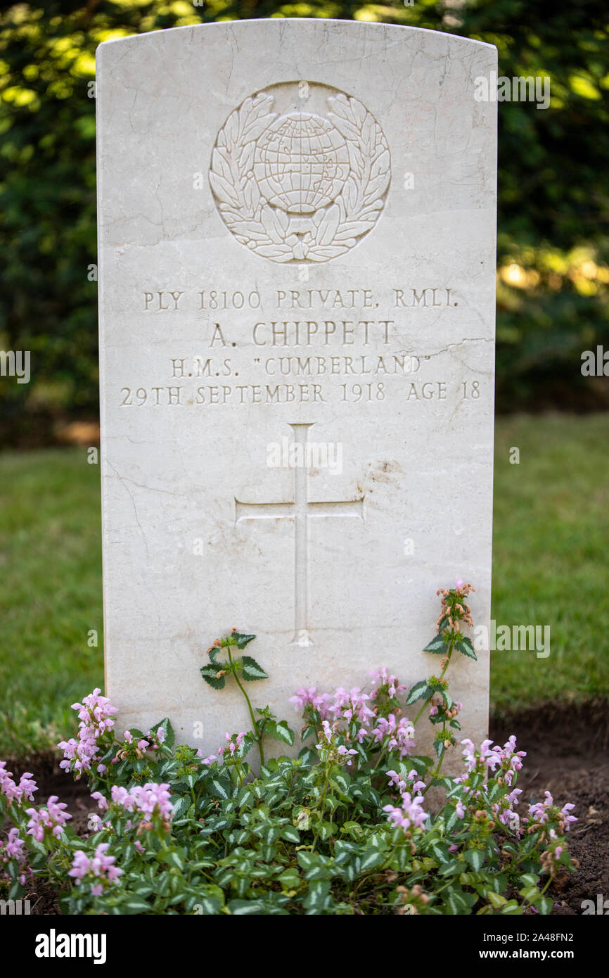 Commonwealth Kriegsgräber Kommission Grab eines Chippett der Königlichen Marine Leichte Infanterie, Greenbank Friedhof, Bristol Stockfoto