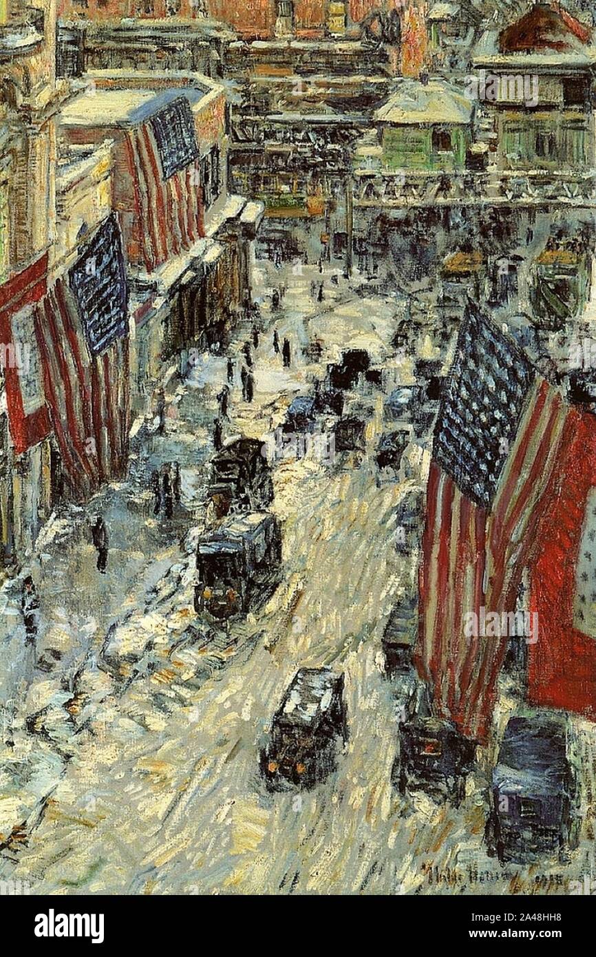 Flaggen auf Fifty-Seventh Straße 1918 Childe Hassam. Stockfoto