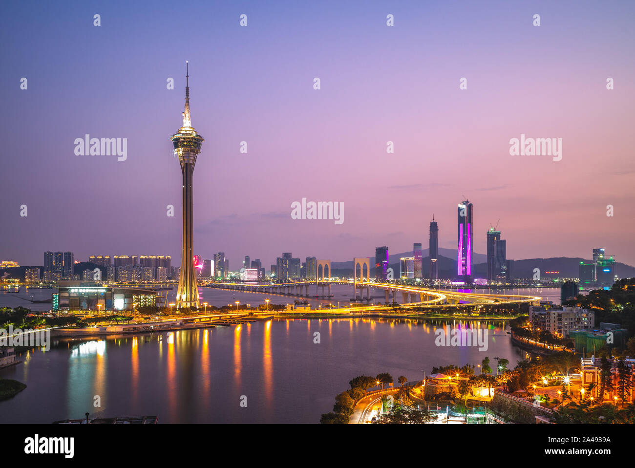 Nacht Szene von Macau an der West Bay Lake in China Stockfoto