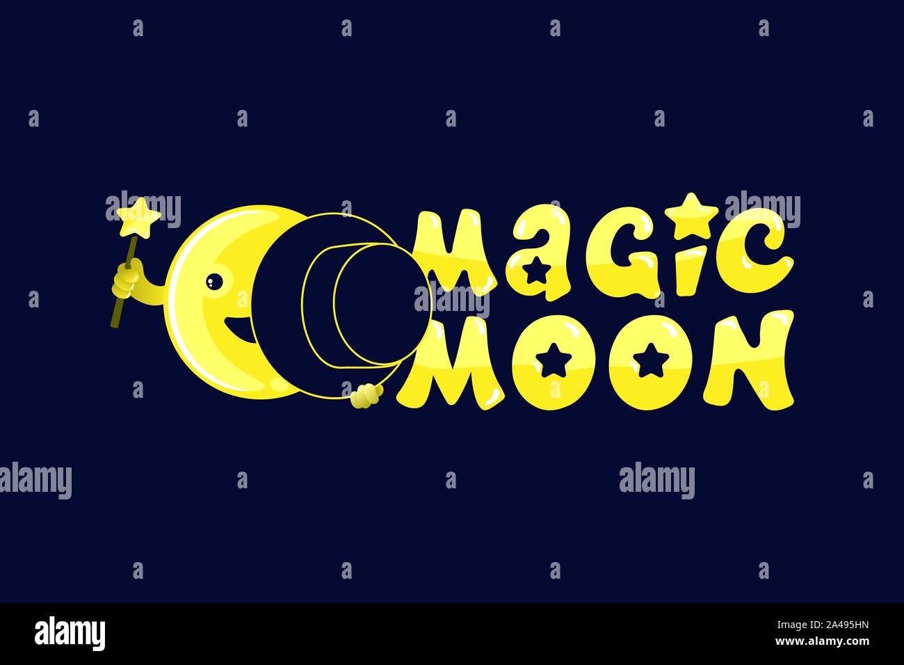 Mondphasen, kawaii Mond und Magic Show mit Magie hat. Cute comic bei abnehmendem Mond und abnehmendem Mond. Stock Vektor