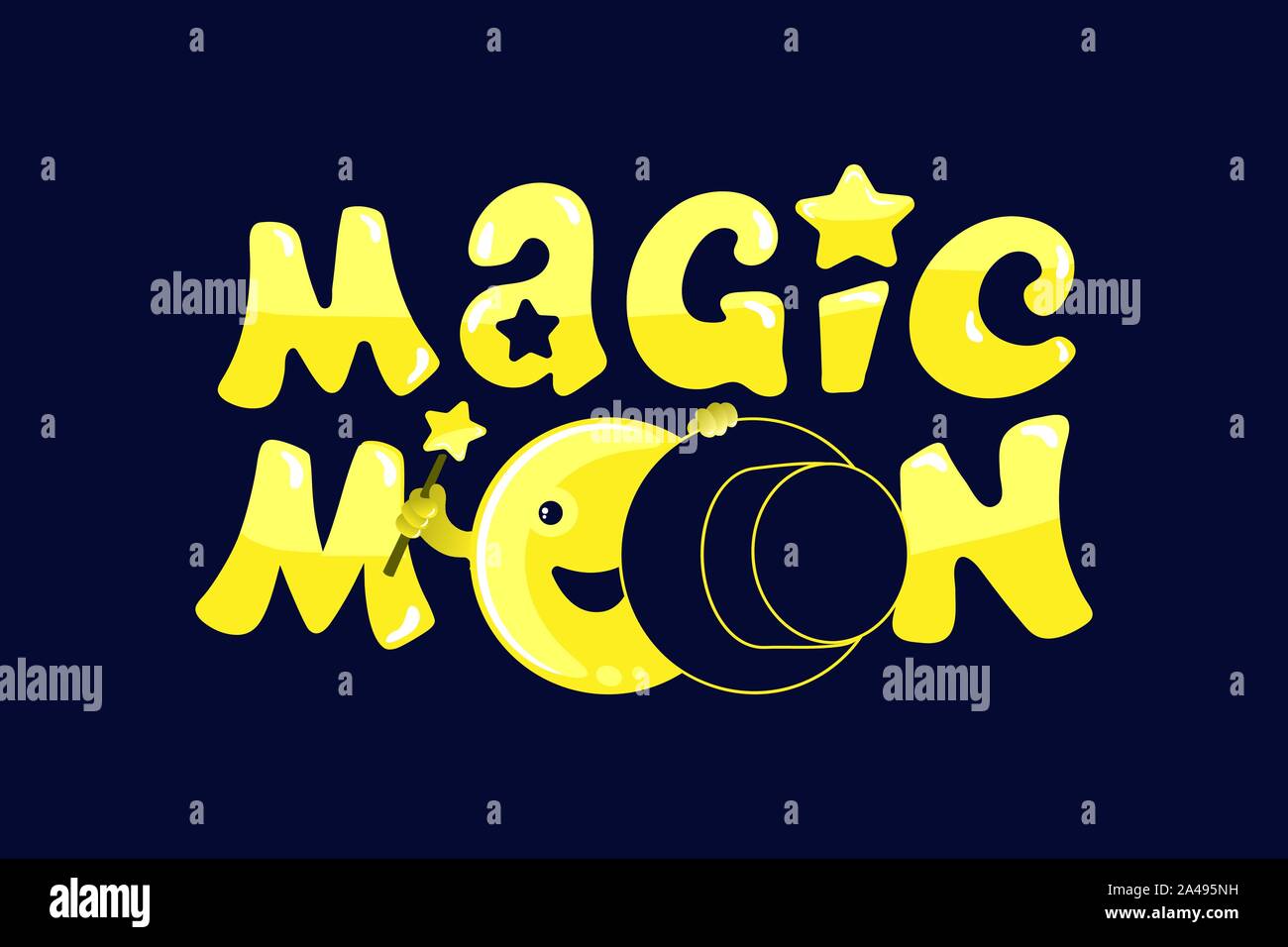Mondphasen, kawaii Mond und Magic Show mit Magie hat. Cute comic bei abnehmendem Mond und abnehmendem Mond. Stock Vektor