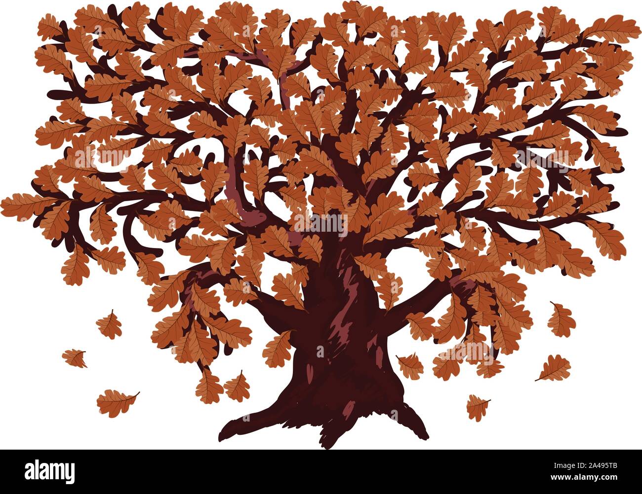 Abbildung: grosse Eiche Baum mit Blätter im Herbst. Stock Vektor
