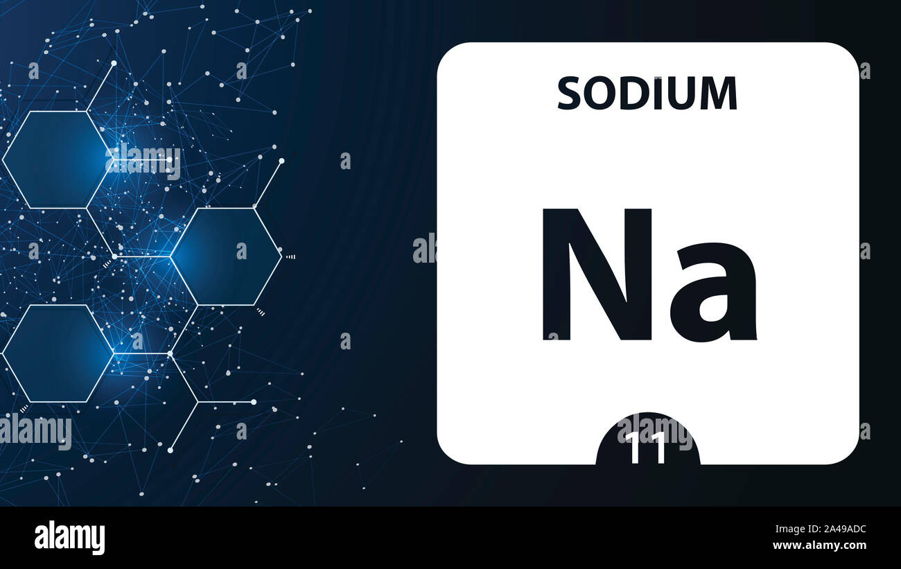 Natrium 11 Element. Erdalkalimetalle. Chemisches Element von Mendelejew Periodensystem. Natrium in quadratischen Kubus kreatives Konzept. Chemie, Labor Stockfoto