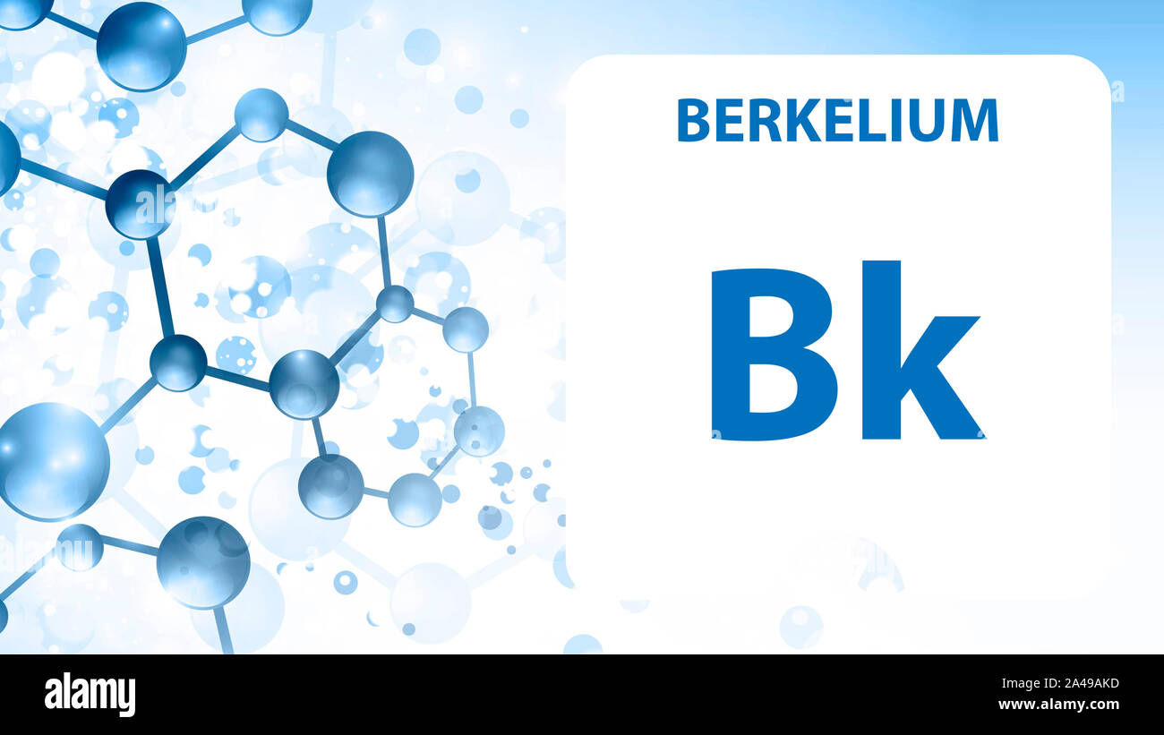 Berkelium 97 Element. Erdalkalimetalle. Chemisches Element von Mendelejew Periodensystem. Berkelium in quadratischen Kubus kreatives Konzept. Chemische, labora Stockfoto