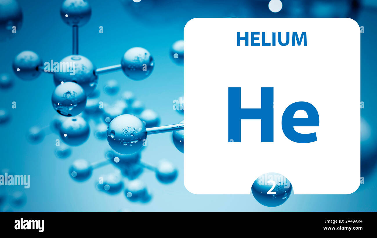 Er Helium, chemisches Element, Zeichen. 3D-Rendering auf weißem Hintergrund. Helium chemischen 2 Element für wissenschaftliche Experimente im Klassenzimmer Wissenschaft ca Stockfoto