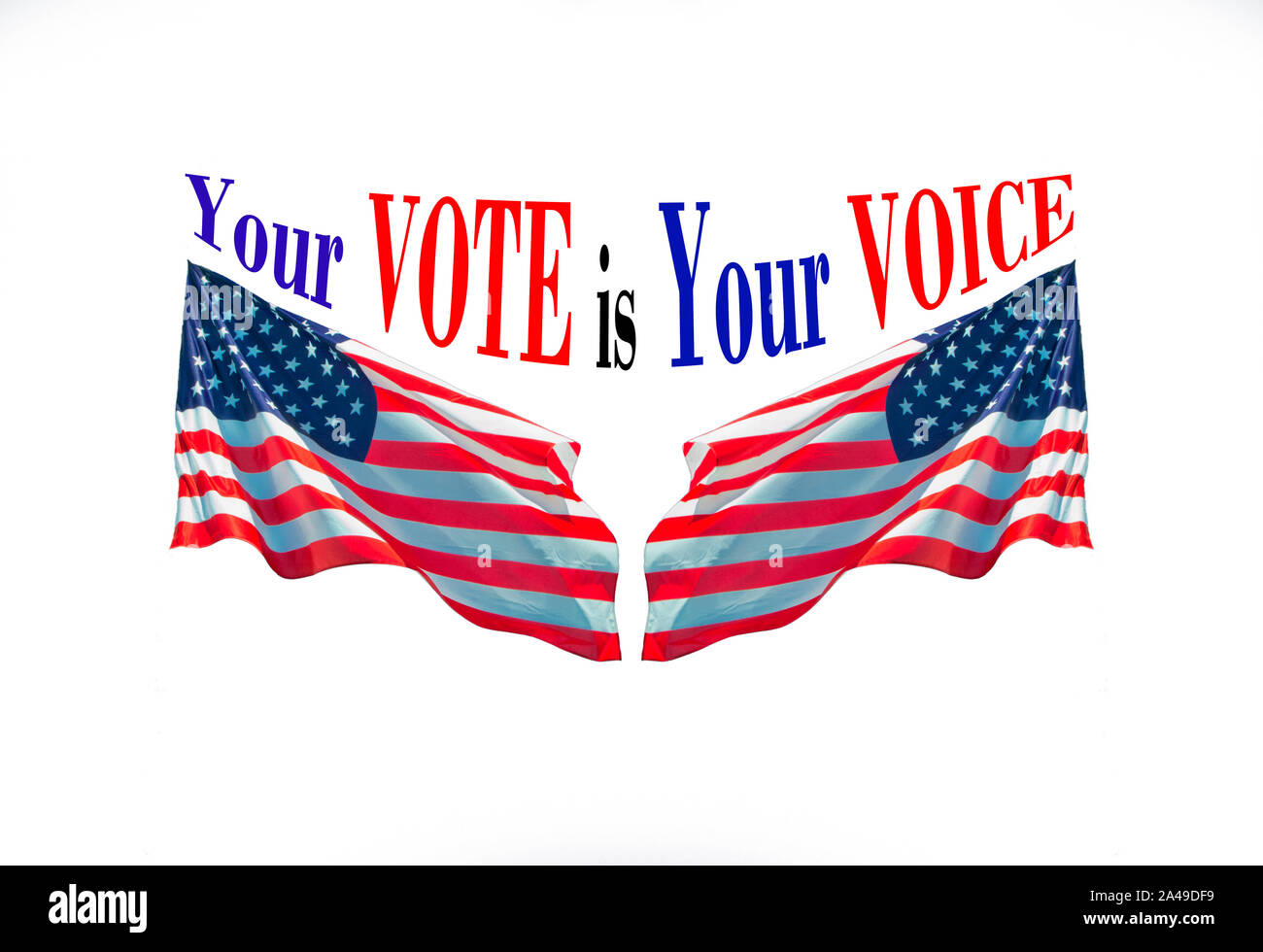 Ihre Stimme ist ihre Stimme mit zwei usa Flaggen-Konzept zu erinnern, um in den Polling Listen eingetragen werden. Stockfoto