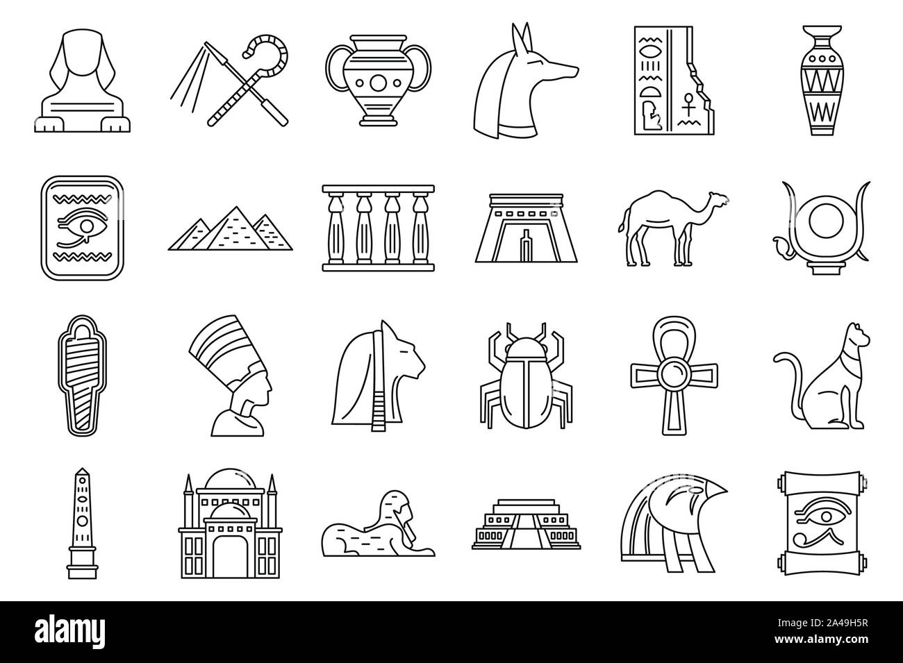 Ägypten reisen Symbole gesetzt. Umrisse von Ägypten reisen Vector Icons für Web Design auf weißem Hintergrund Stock Vektor