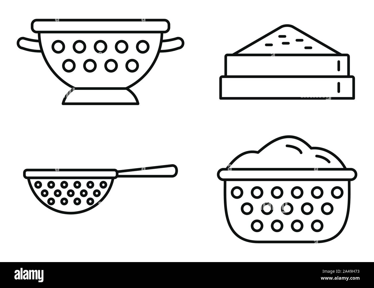 Küchensieb Symbole gesetzt. Umrisse von küchensieb Vector Icons für Web Design auf weißem Hintergrund Stock Vektor