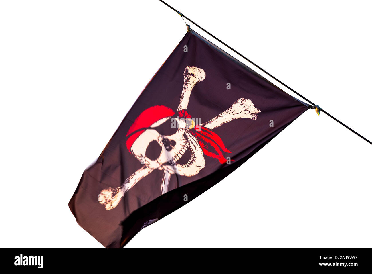 Pirate Fahne winken auf dem Wind, totenkopf Piratenflagge winkend. Stockfoto