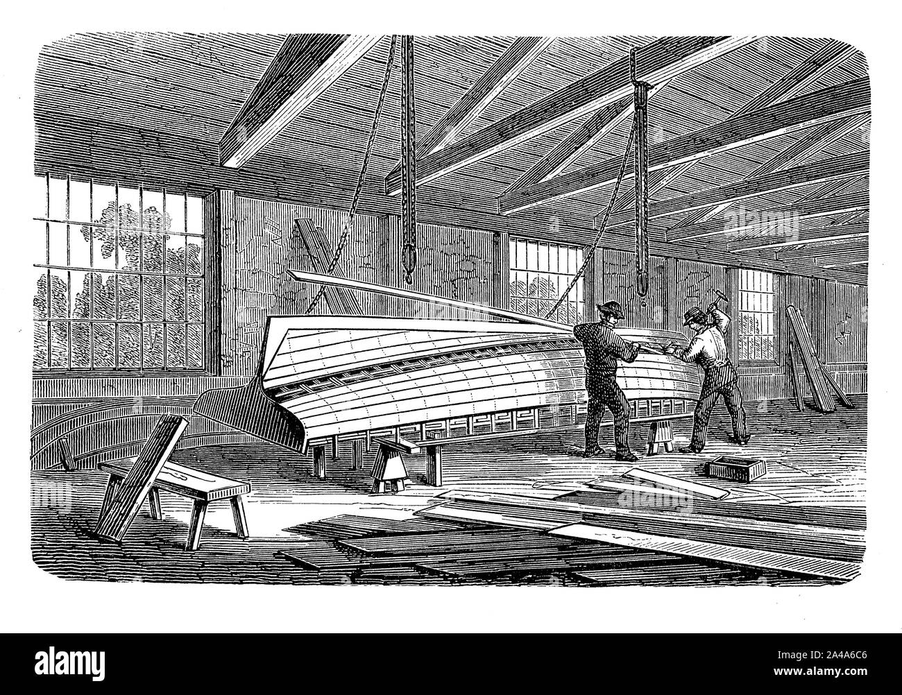 Boot im Bau in einem Holzhandel, arbeiten bei der Kiel Stockfoto