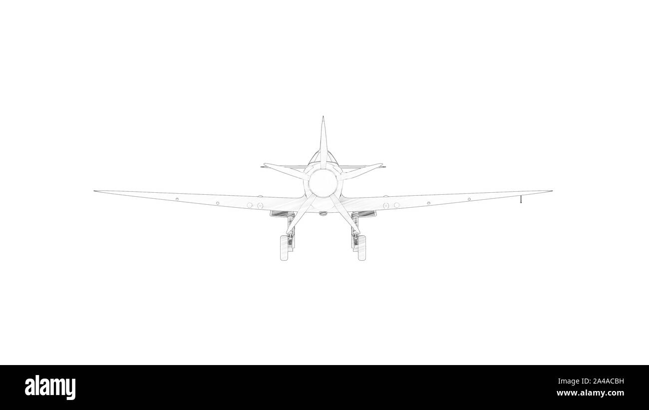 3D-Rendering mehrere technische Zeichnung Ansichten einer Spitfire Stockfoto