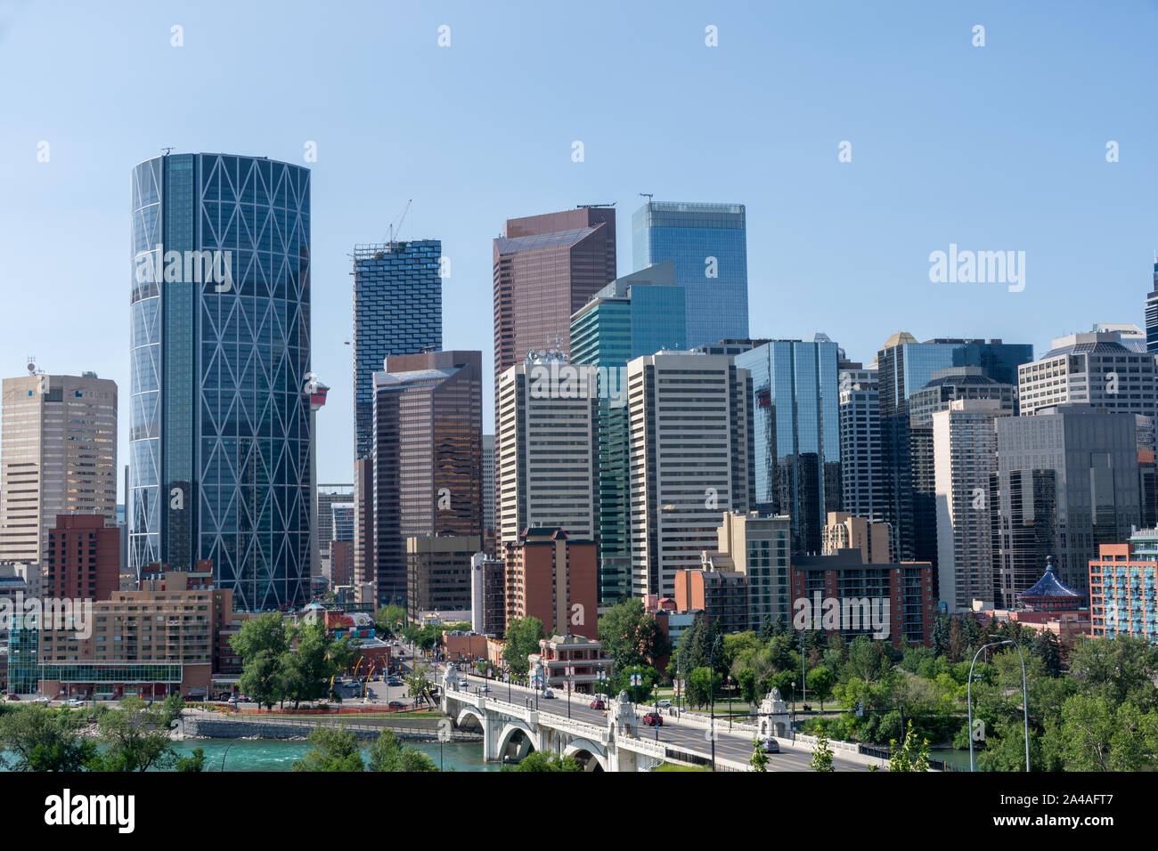 Calgary, Kanada - 31. Juli 2019: Blick auf die Innenstadt von Crescent Heights Stockfoto