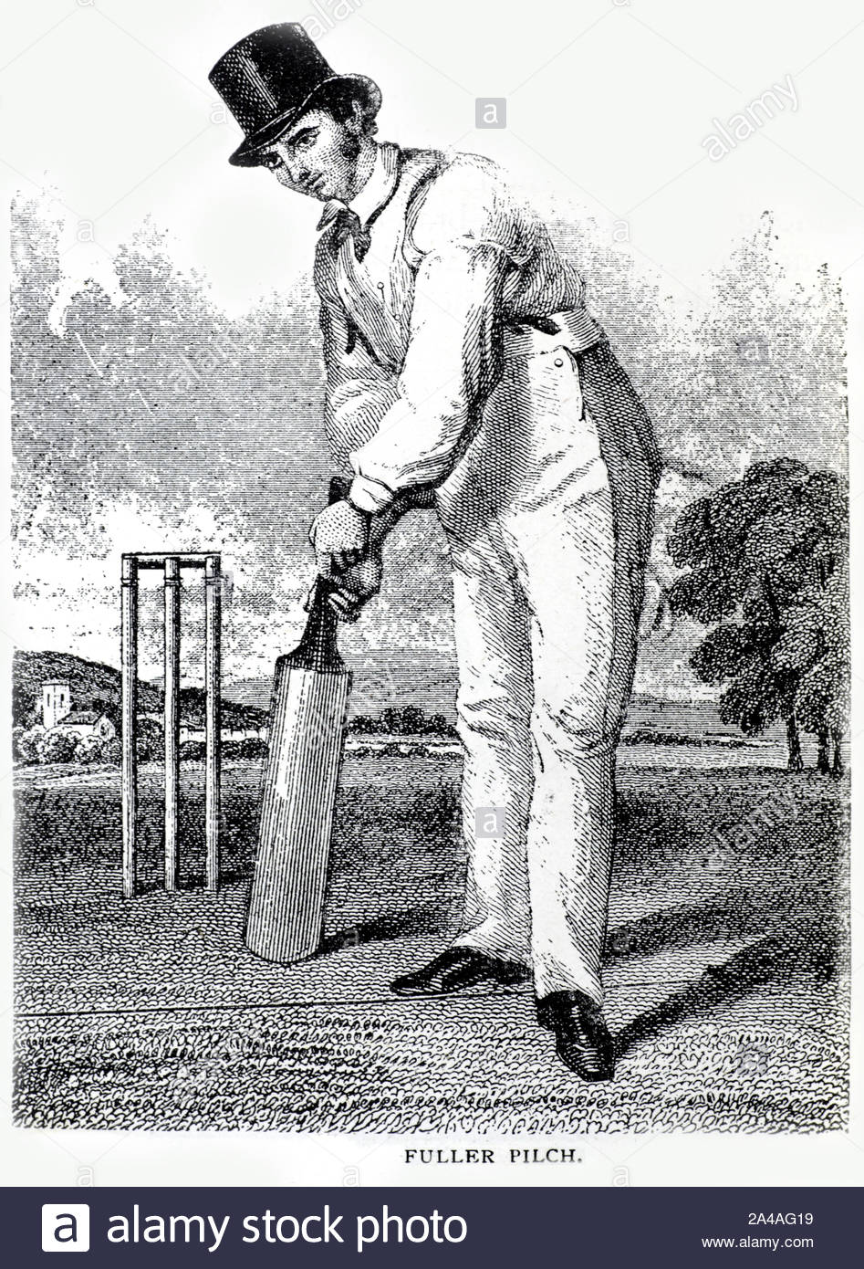 Fuller Pilch Portrait, 1803 – 1870, war ein englischer Kricketspieler erster Klasse, der als die größten Batsmen seiner Zeit galt, Illustration aus dem 19. Jahrhundert Stockfoto