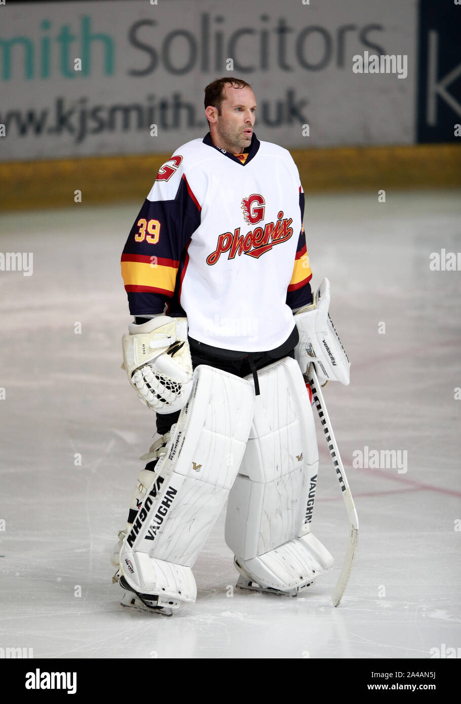 Guildford Phoenix Torwart Petr Cech während der NIHL 2 Spiel in Guildford Spectrum Leisure Complex, Guildford. Stockfoto