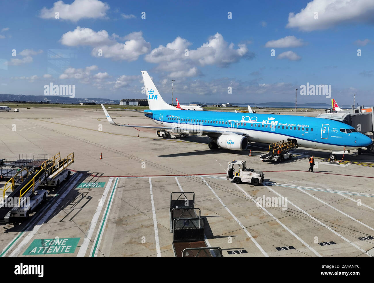 KLM 100. Jahrestag, ein KLM Flugzeug auf dem Flughafen in Marseille Marignane Stockfoto