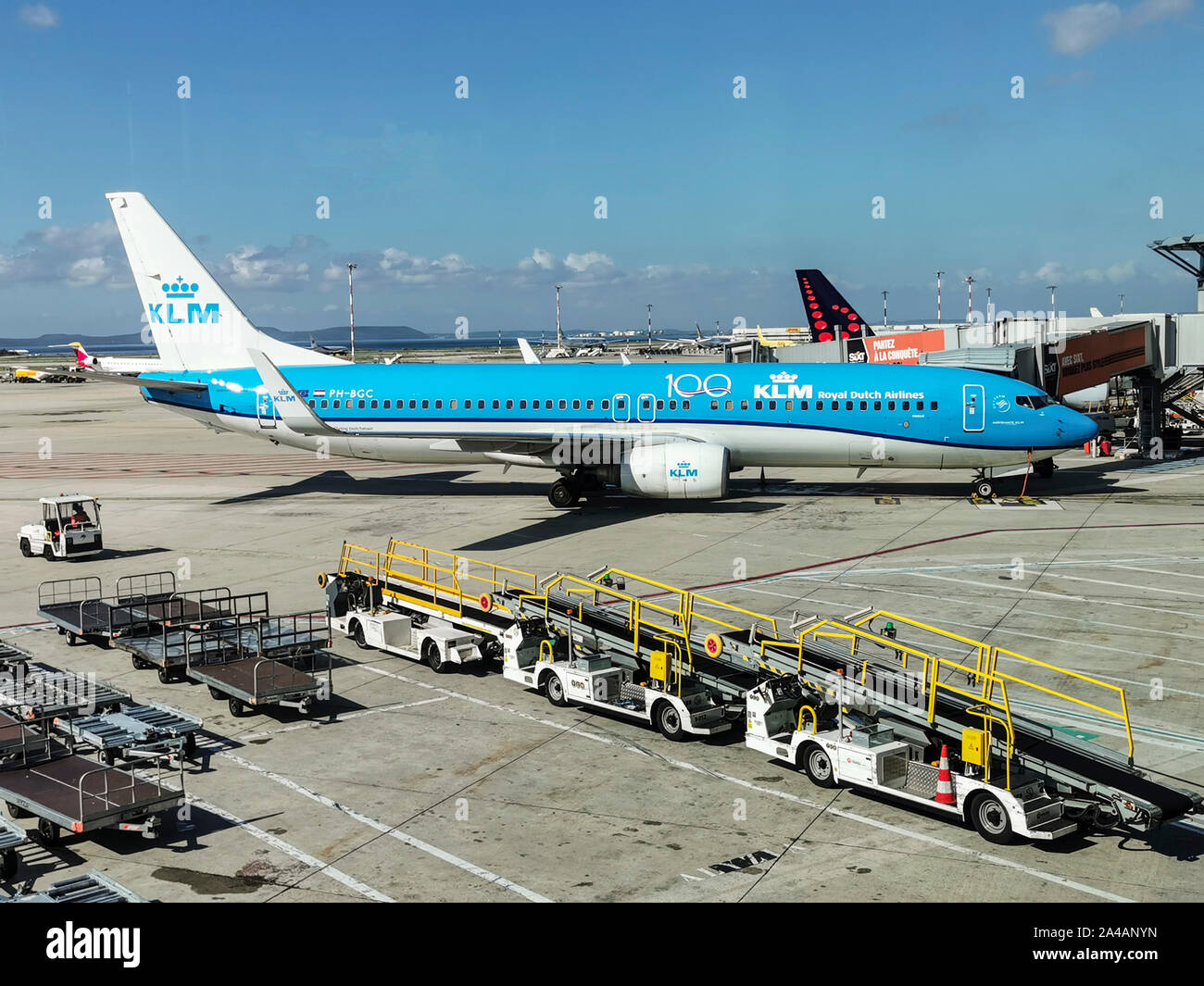 KLM 100. Jahrestag, ein KLM Flugzeug auf dem Flughafen in Marseille Marignane Stockfoto