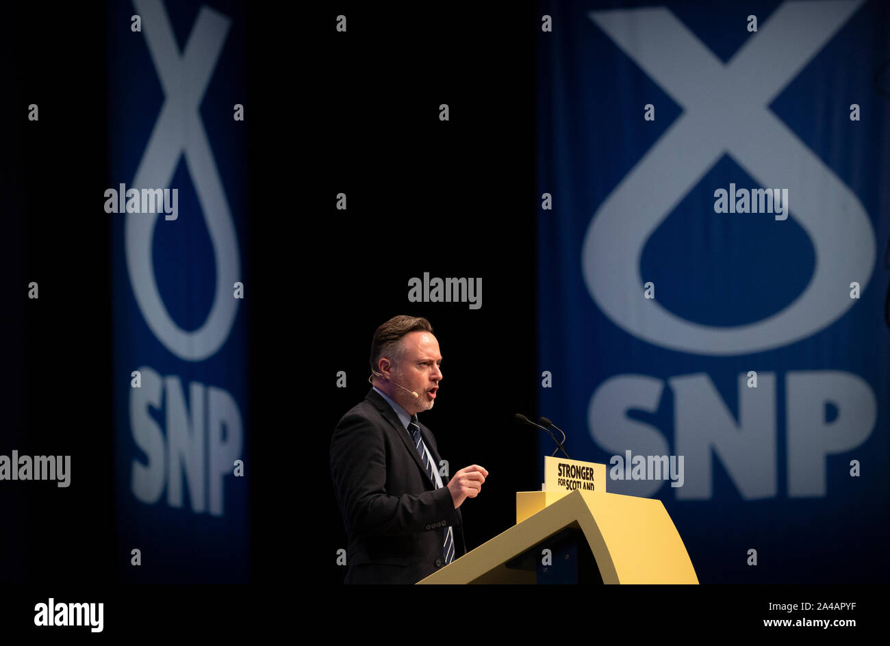 Alyn Smith MDEP bei einem Brexit Q&A-Veranstaltung im Herbst 2019 SNP Konferenz an, die er bei komplexen Aberdeen. Stockfoto