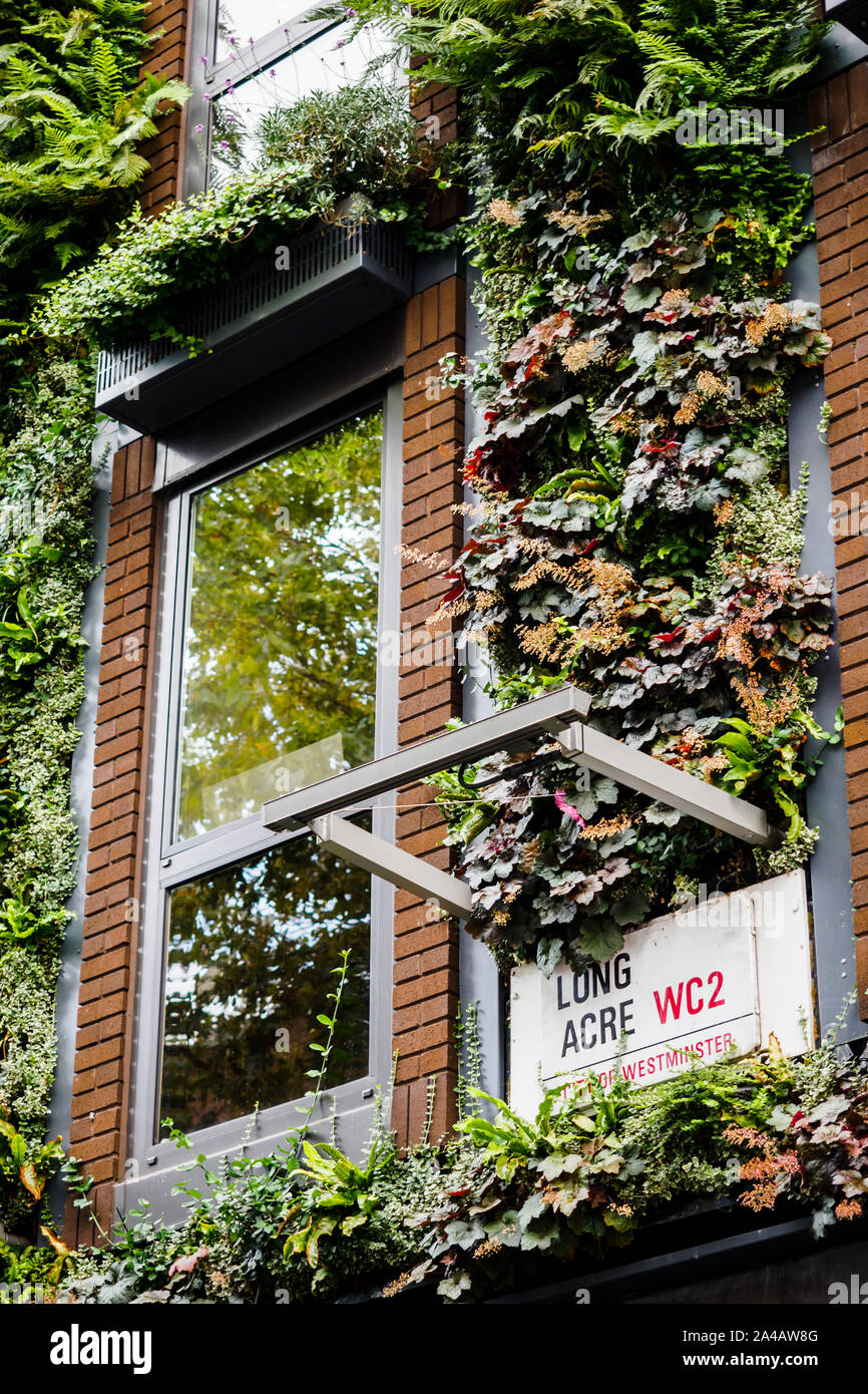 Green Building in der Long Acre Street in London. Stockfoto