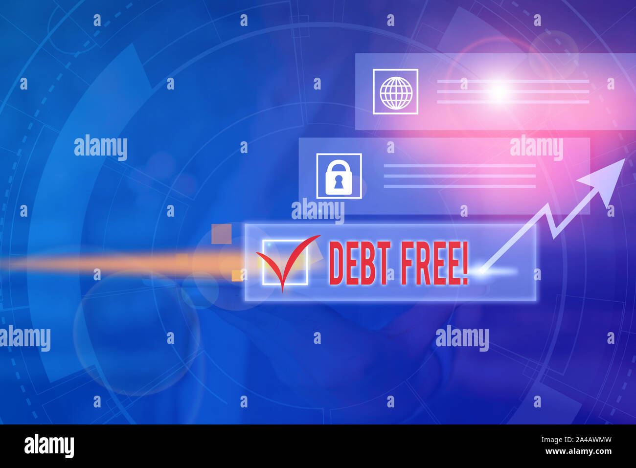 Handschrift text Schuldenfrei. Konzeptionelle Foto nicht Besitz von Geld oder Sachen, die für eine Person oder Unternehmen Bild Foto system network Regelung mo Stockfoto