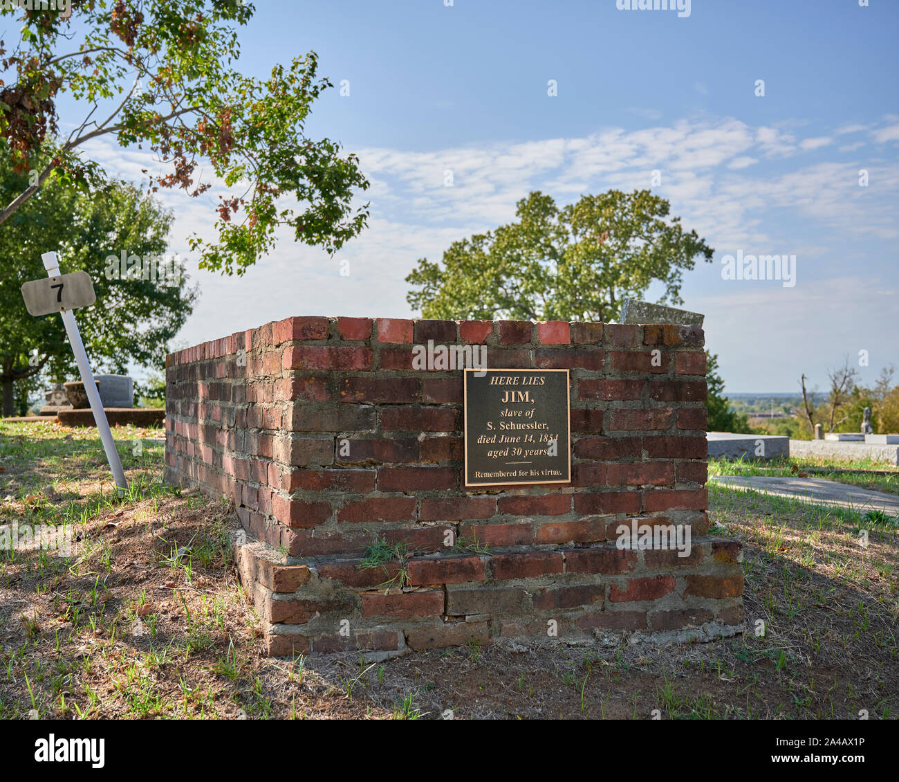 Die Grabstätte des Amerikanischen Slave 'Jim', die in Oakwood Cemetery in Montgomery Alabama, Vereinigte Staaten memorialized. Stockfoto