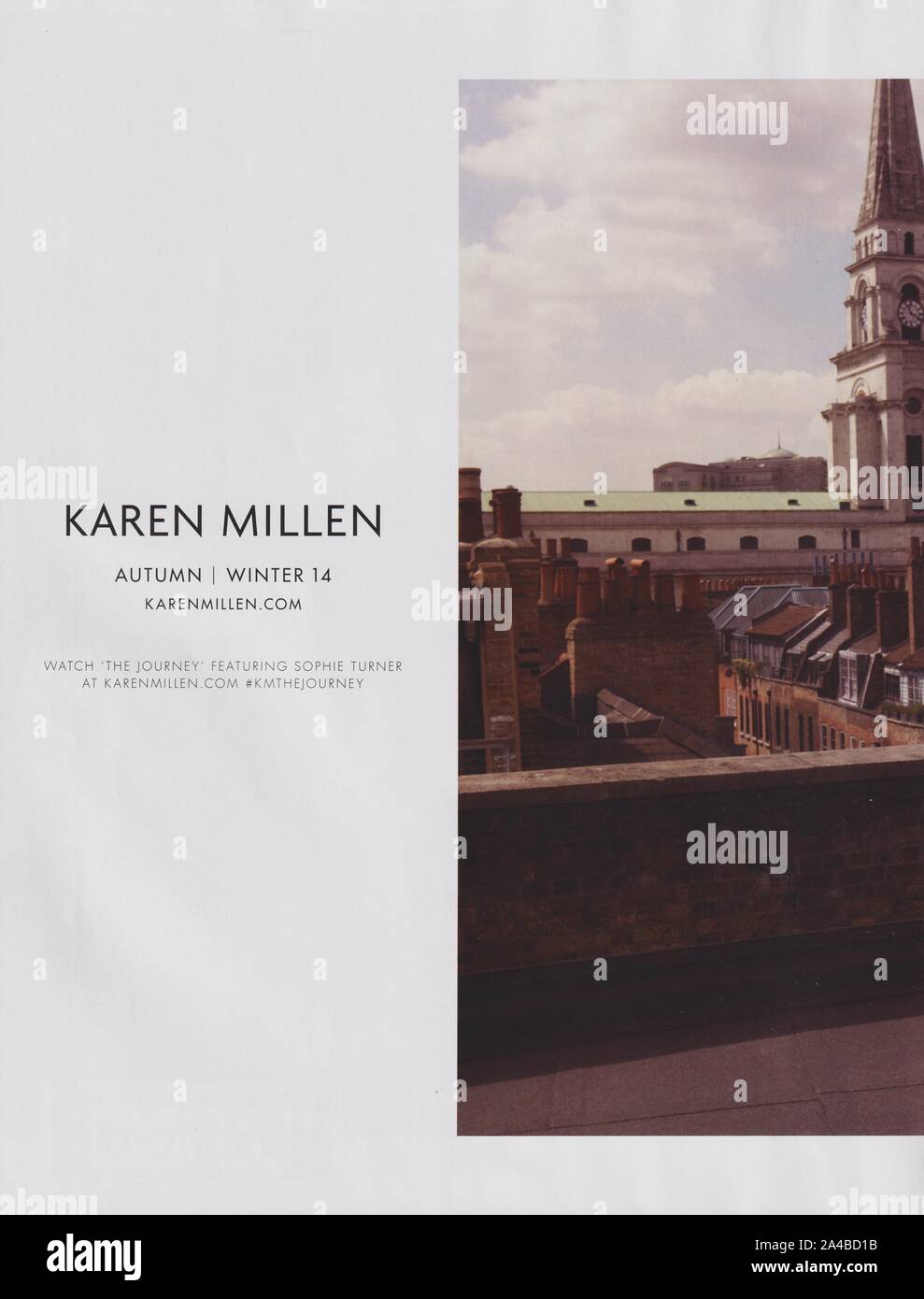 Plakat werbung Karen Millen Fashion House mit Sophie Turner in Papier Magazin von 2014 Jahr, Werbung, kreative Karen Millen 2010 s Anzeige Stockfoto
