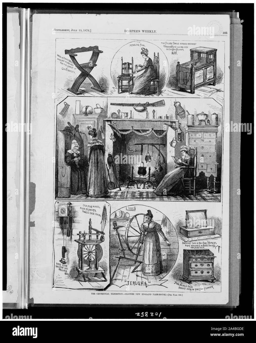 Die Centennial Exhibition --old-time New England Bauernhof - Haus/F.S. Kirche. Stockfoto