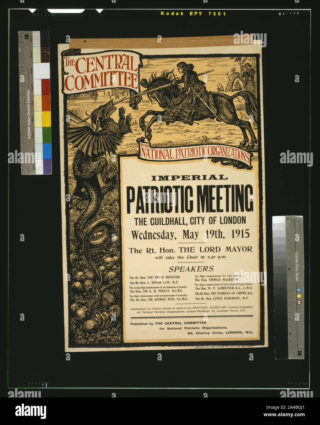 Der zentrale Ausschuß für die Nationale patriotische Organisationen imperial patriotischen treffen, die Guildhall, City of London, Mittwoch, 19. Mai 1915 Stockfoto