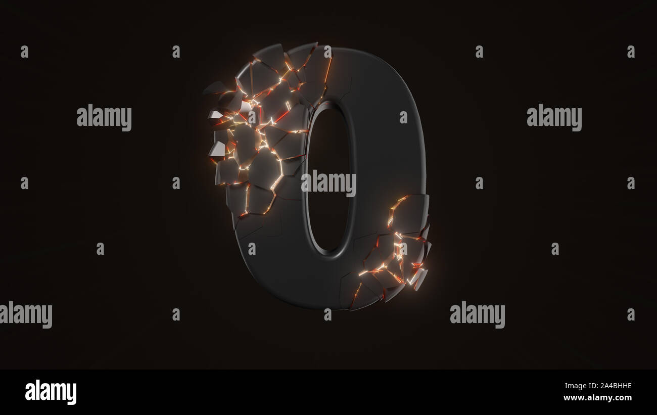 Seltsamerweise Risse Stoßstange 0. technologische und mystische schauen mit leuchtenden innen Details. Geeignet für Technologie und alphabetisch Themen. 3d-Lllustrat Stockfoto