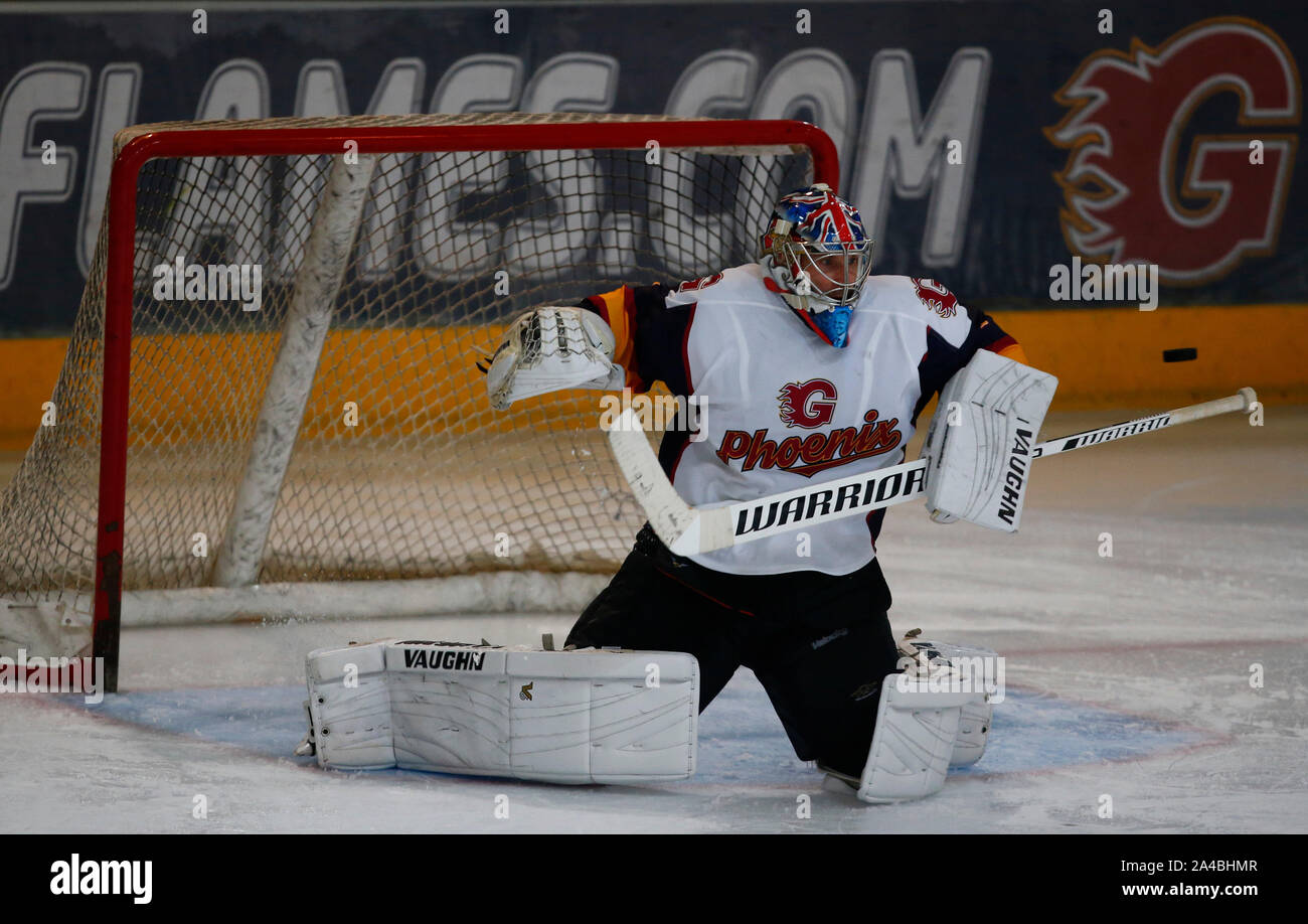 Guildford, Großbritannien. 13 Okt, 2019. GUILDFORD, England. 13. Oktober: Petr Cech von Guildford Phoenix Ex Arsenal und Chelsea Spieler während National Ice Hockey League zwischen Guildford Phoenix und Swindon Wildkatzen 2 bei Guildford Spectrum Stadion in Guildford, England am Oktober 13, 2019 Credit: Aktion Foto Sport/Alamy leben Nachrichten Stockfoto