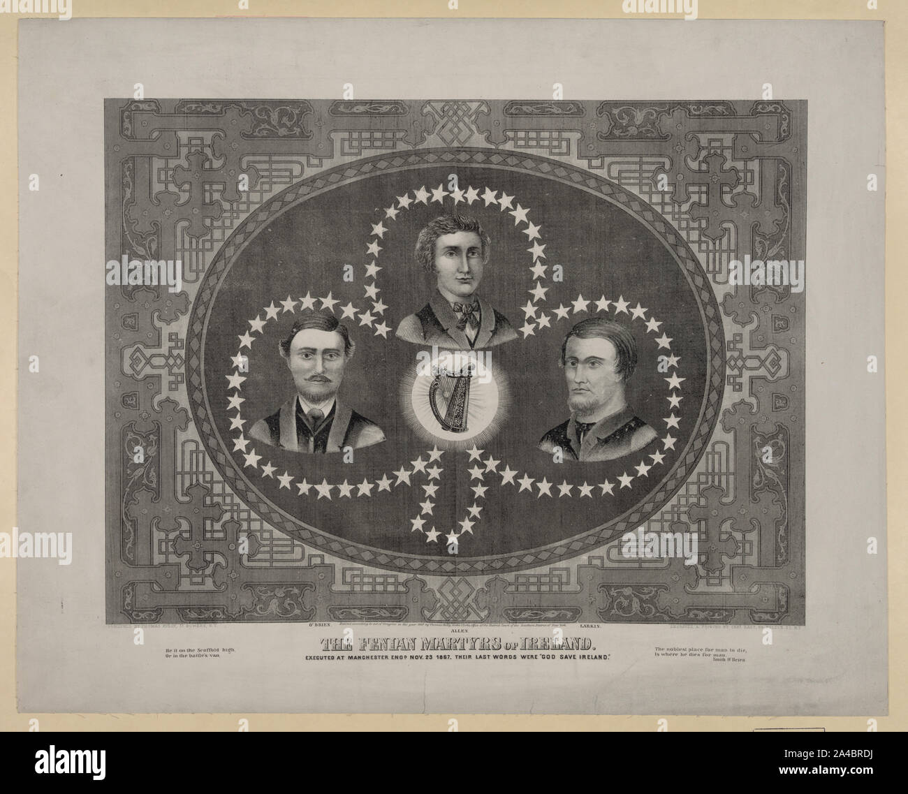 Die fenian Märtyrer von Irland. An der Manchester Engd ausgeführt. Nov. 23 1867. Ihre letzten Worte waren: Gott speichern Irland/Eingraviert & durch Chas. gedruckt Hart, 99 Fulton St., New York, präsent. Stockfoto