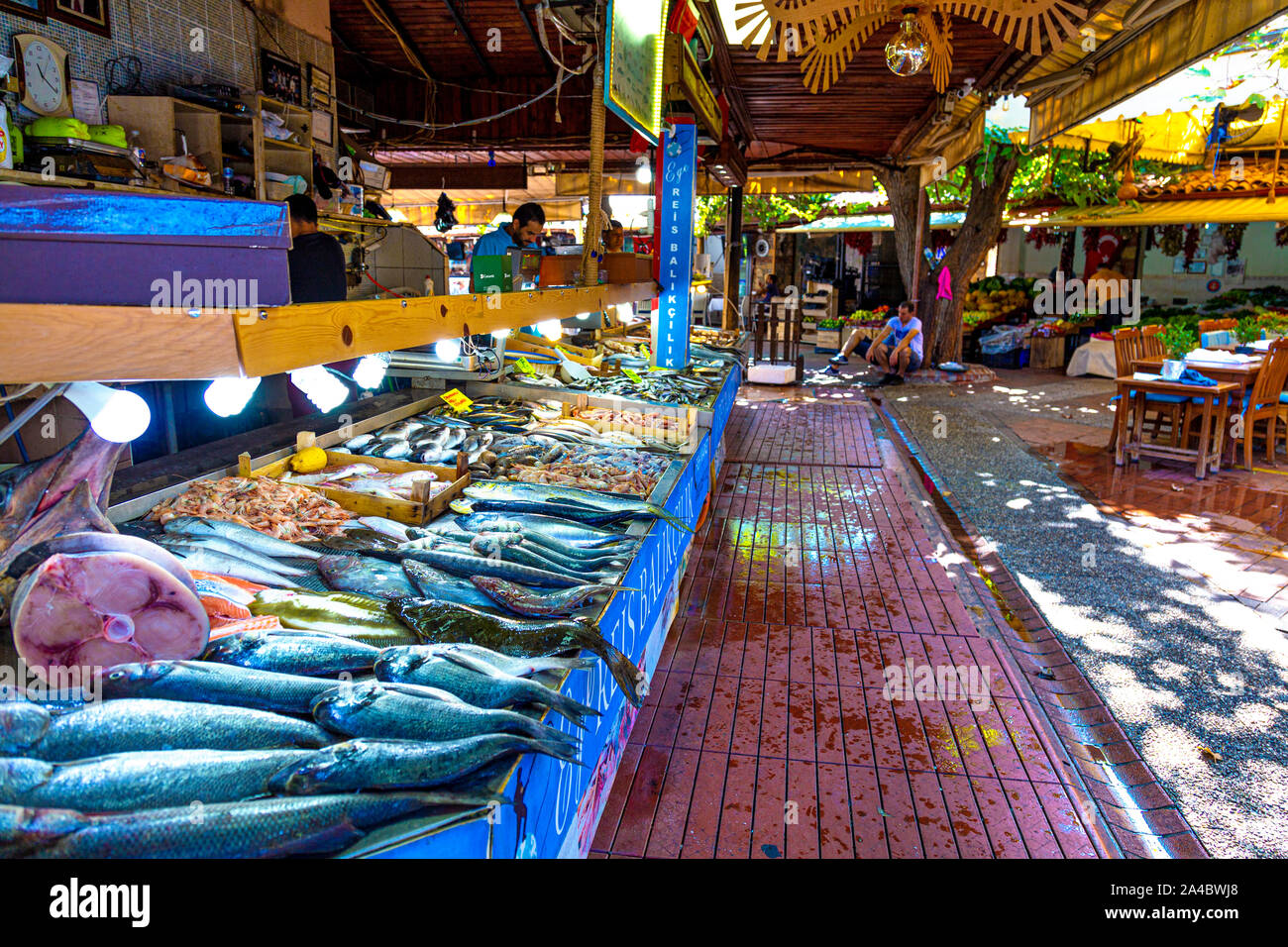 Fischmarkt in Fethiye, Türkische Riviera, Türkei Stockfoto