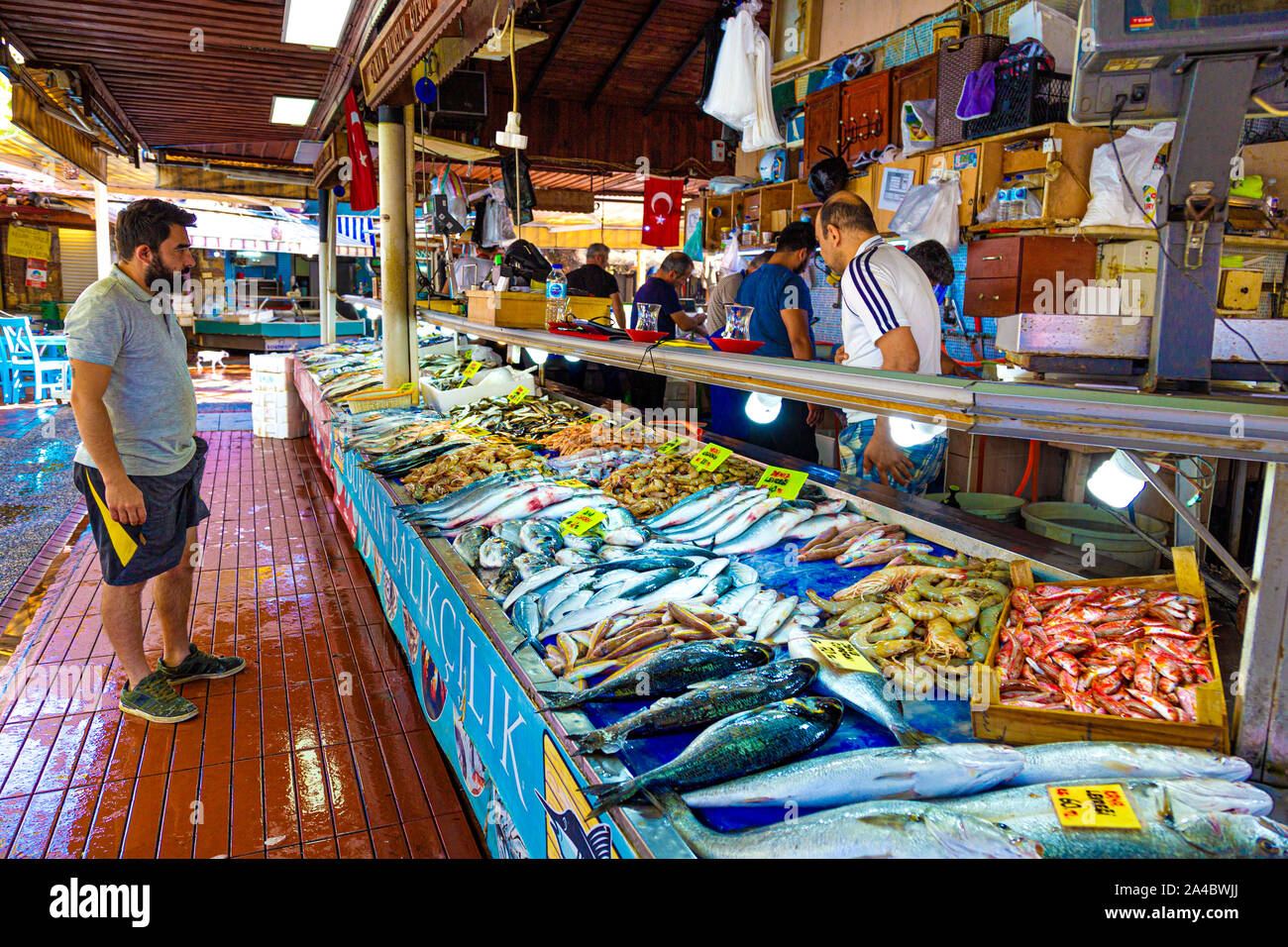 Fischmarkt in Fethiye, Türkische Riviera, Türkei Stockfoto