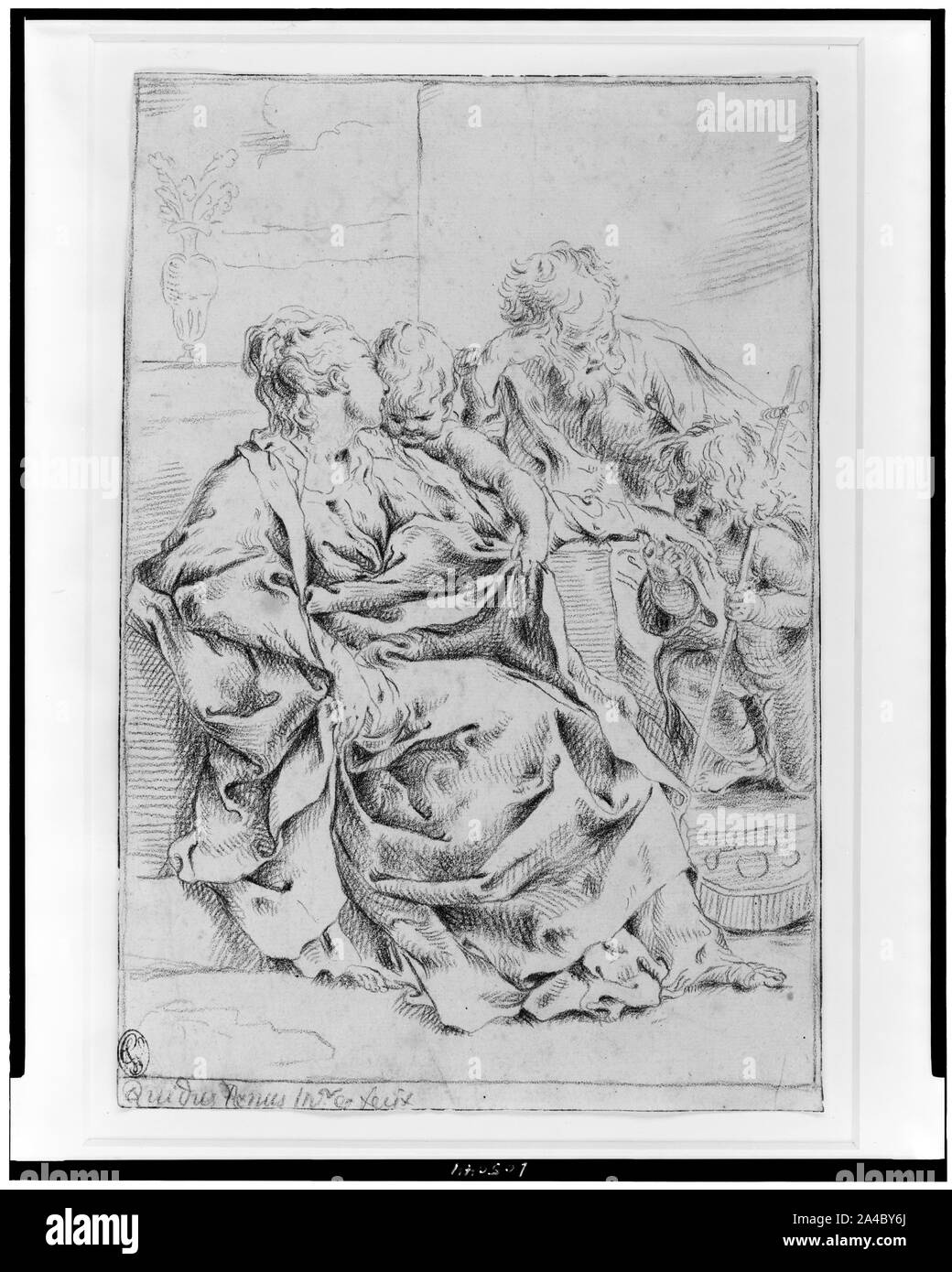 Die Heilige Familie mit der hl. Johannes der Täufer]/Quidus Renus, inv [...] fecit Stockfoto