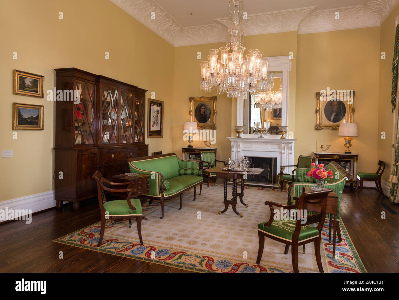 Der große Salon in der nordwestlichen Ecke des 1856 Abschnitt des Texas Governor's Mansion in Austin, der Hauptstadt von Texas Stockfoto