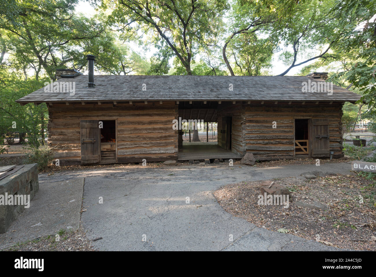 Die Parker Kabine auf Log Cabin Village, ein Haus Museum, bestehend aus gespeichert ländlichen Kabinen an einen zentralen Standort in Fort Worth, Texas verschoben Stockfoto