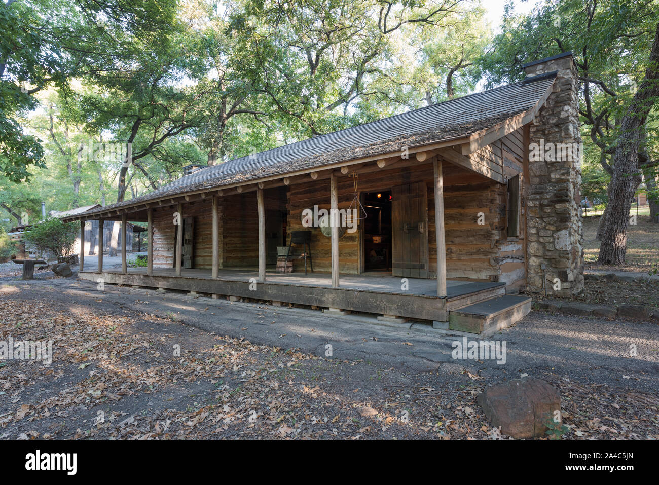 Die Parker Kabine auf Log Cabin Village, ein Haus Museum, bestehend aus gespeichert ländlichen Kabinen an einen zentralen Standort in Fort Worth, Texas verschoben Stockfoto
