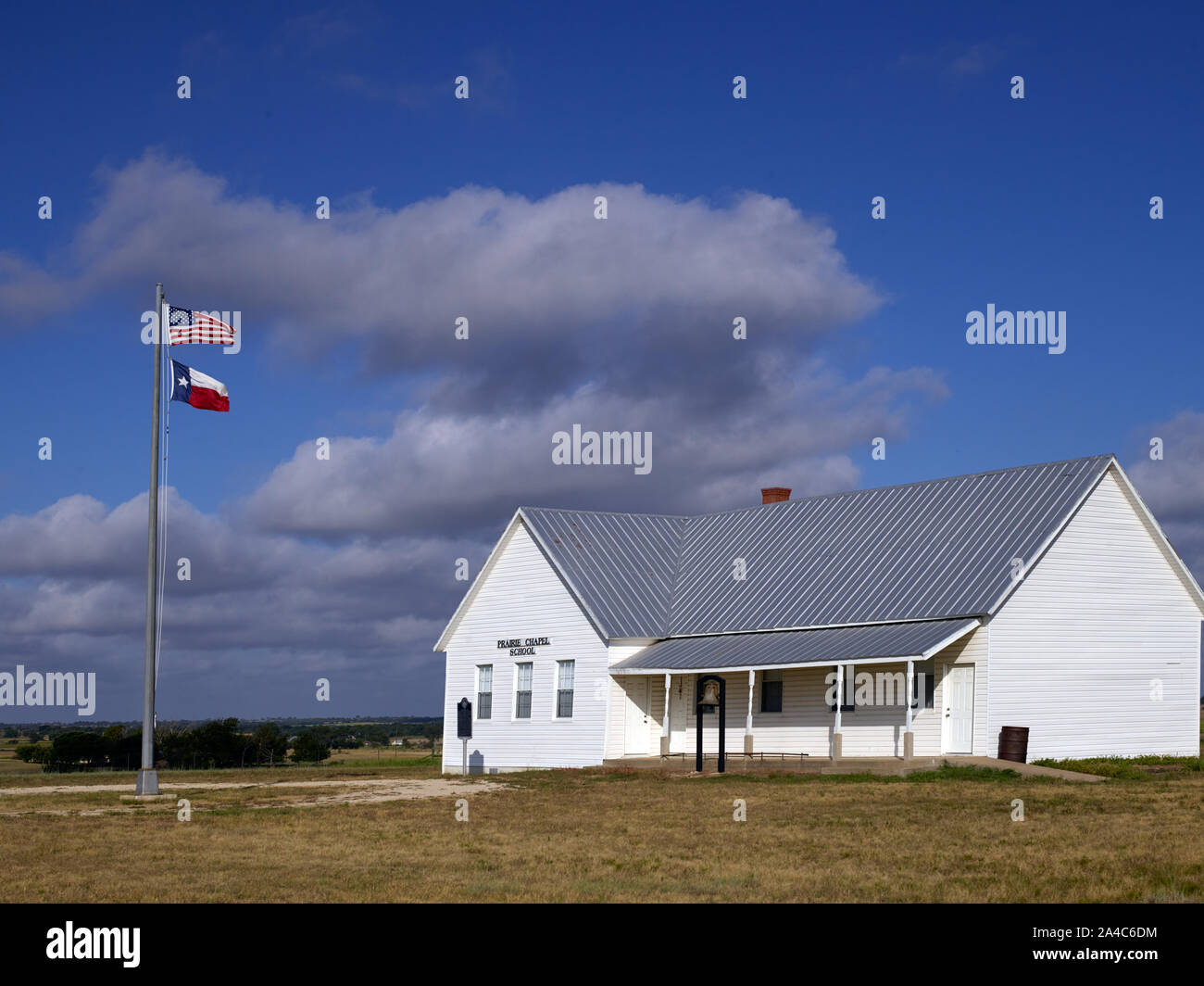 Die Prairie Kapelle Schule, ein drei-Zimmer schulhaus, die vor allem deutsche und österreichische - einwandernde Gemeinschaft in Crawford, Texas, seit drei Jahrzehnten im frühen 20. Jahrhundert Stockfoto